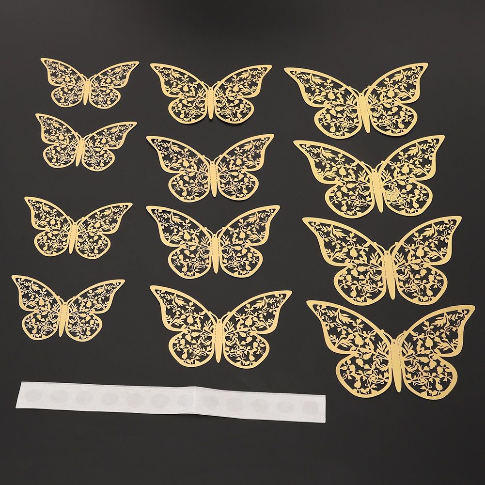 12Pcs 3D Hollow Butterfly Wall Stickers Metal Texture Living Room Bedroom Home view 5
