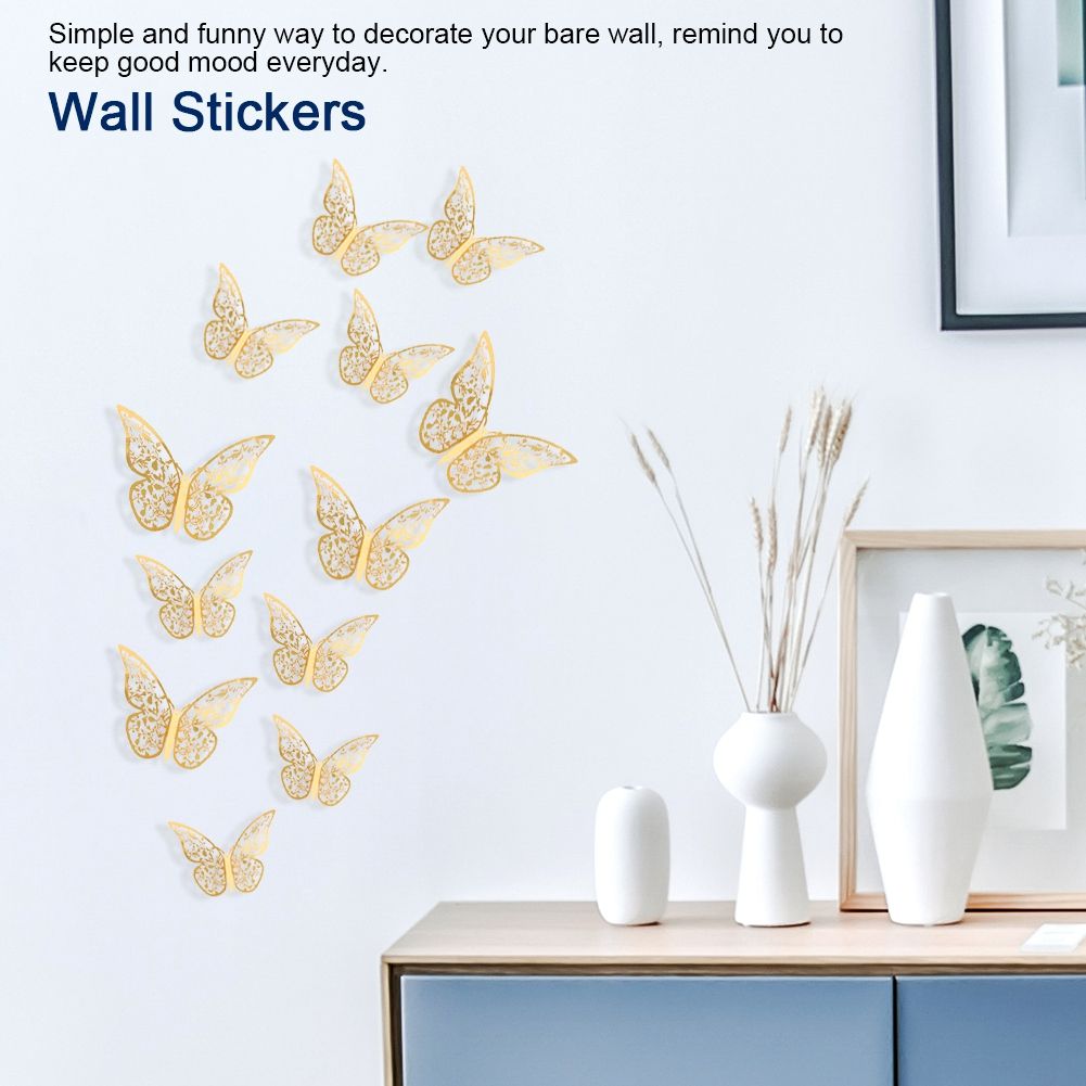 12Pcs 3D Hollow Butterfly Wall Stickers Metal Texture Living Room Bedroom Home view 11