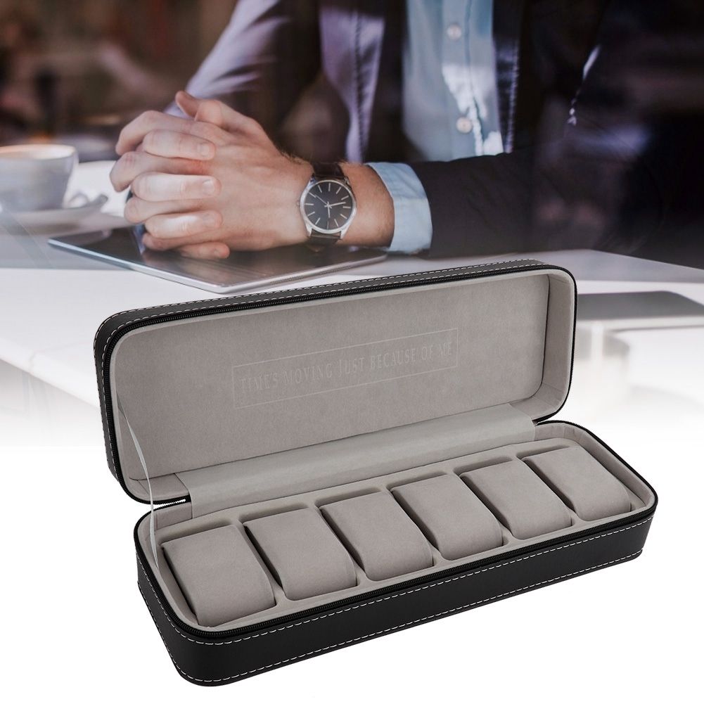 6 Slot PU Leather Watch Storage Case Organizer Display Box Separated Compartments view 5