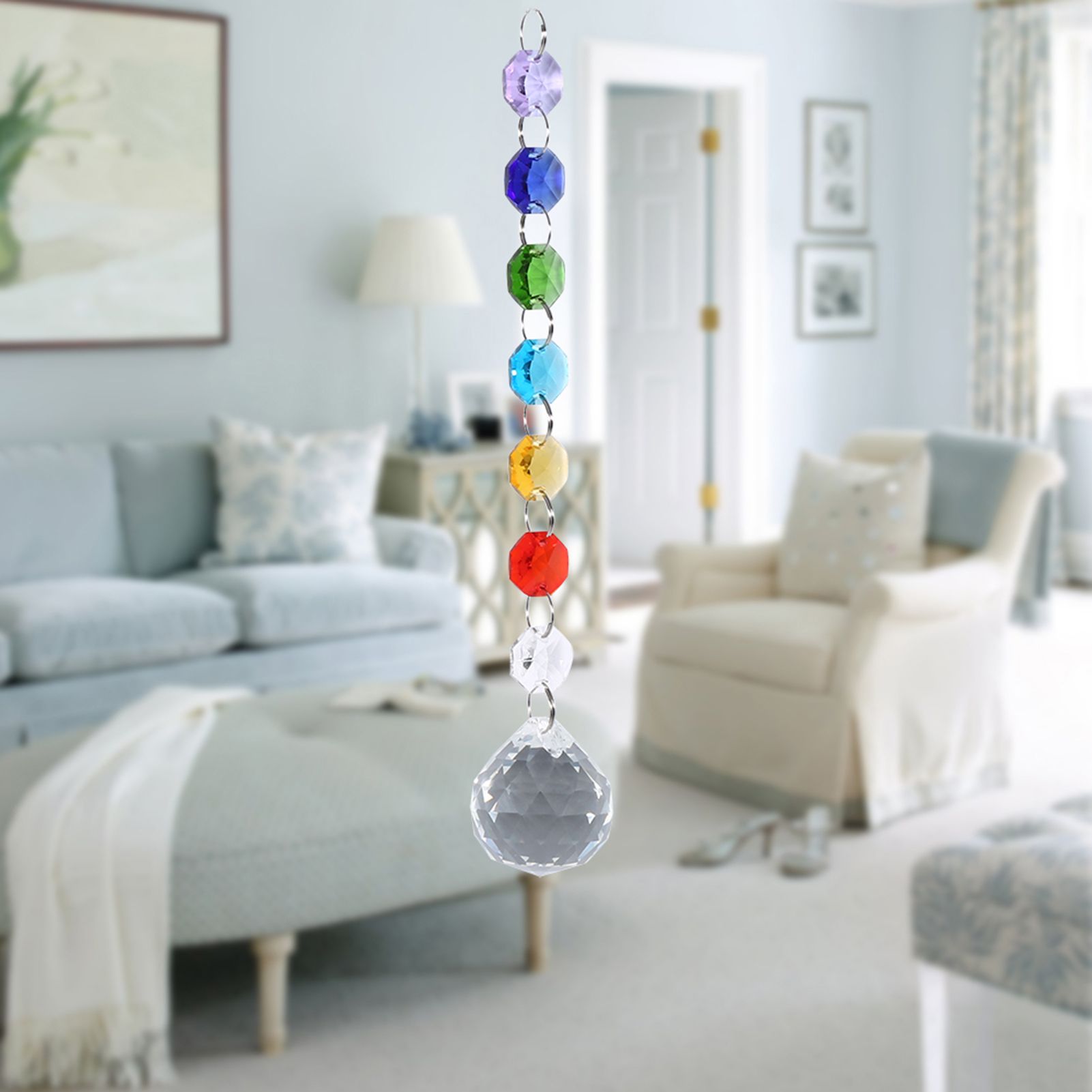 Hanging Pendant Window Handmade Rainbow Crystal Prisms Ball Chandelier Lamp view 11