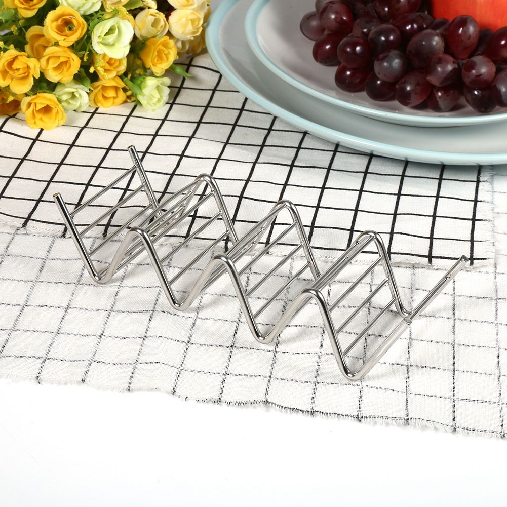 1Pc Practical Taco Holder 4 Wave Shape Stainless Steel Food Rack Hard Shells view 7