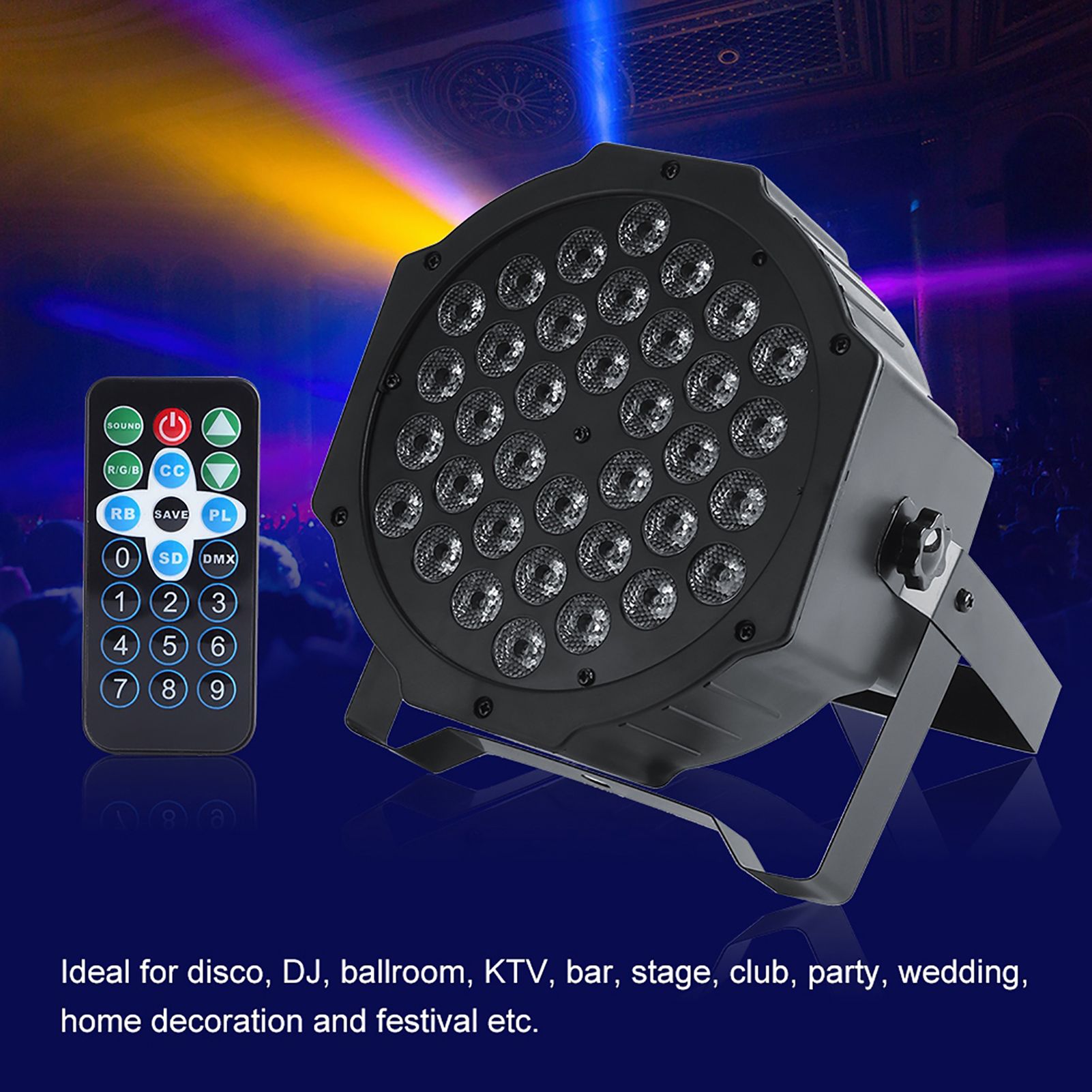 72W 36LED RGB Stage Light Party Disco Club Lamp DMX512 with Remote Control ~
