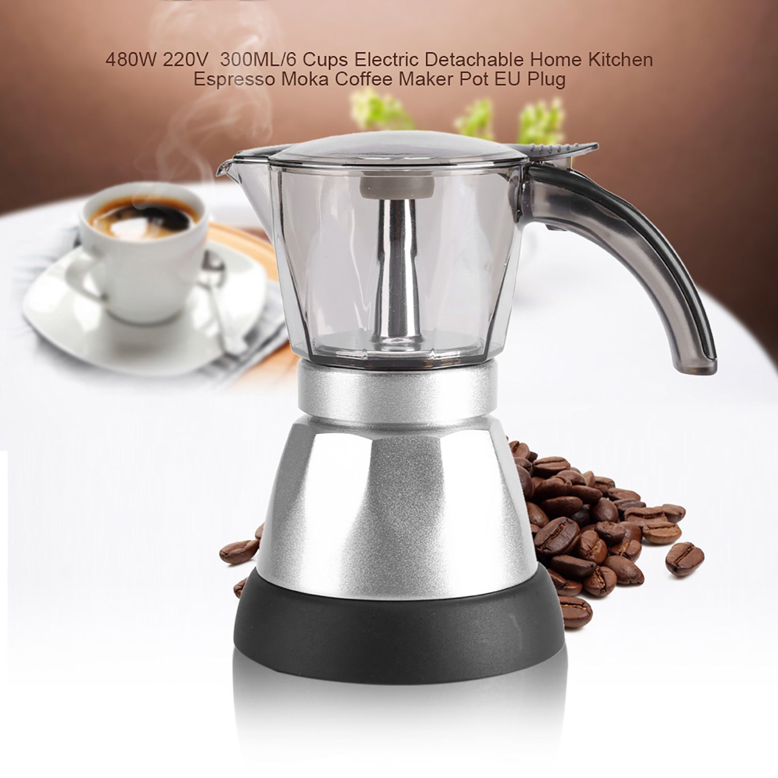 480W 300ML/6 Cups Electric Detachable Home Kitchen Espresso Moka Coffee Maker Pot view 8