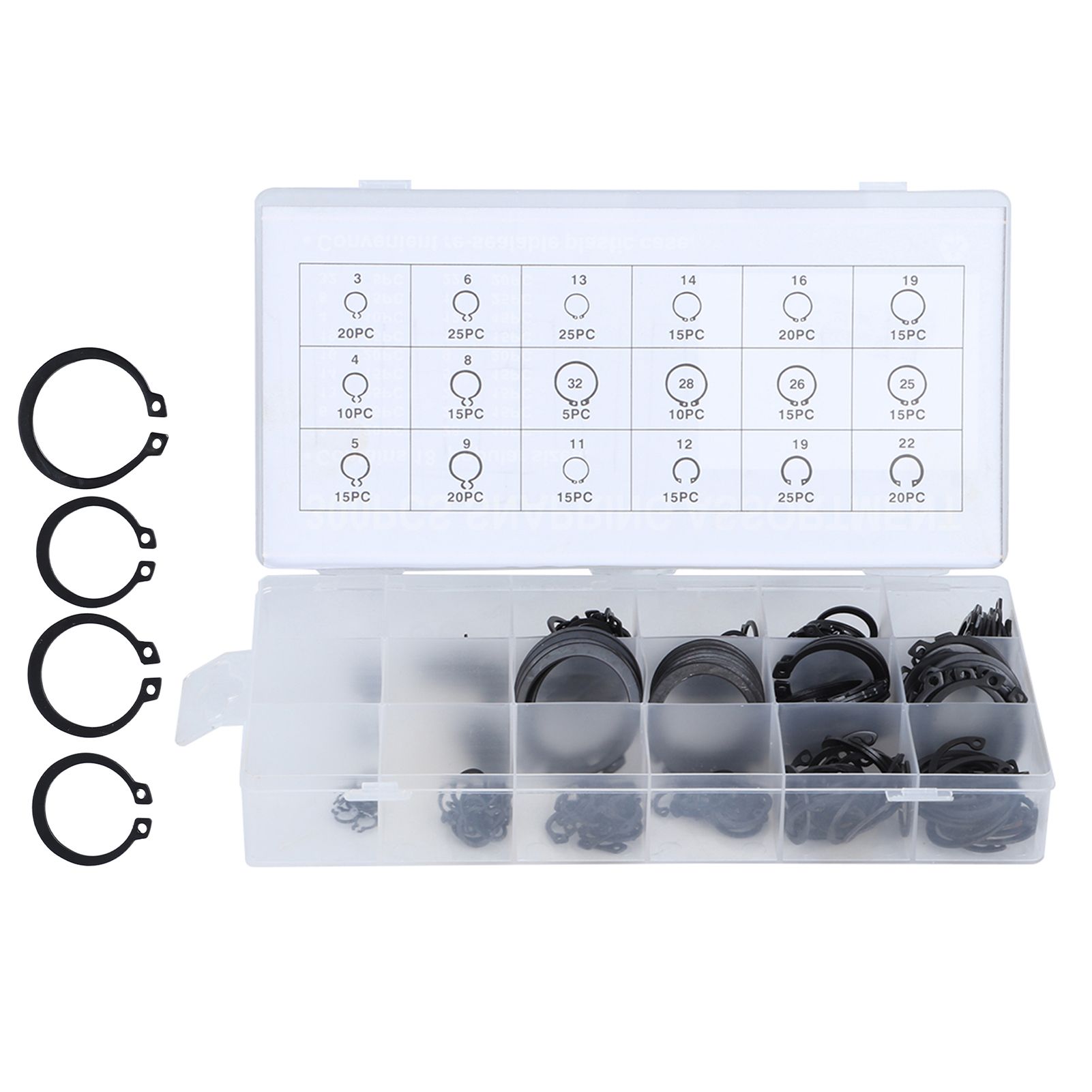 300Pcs 2-32mm E Clip Snap Circlip Kit External Retaining Ring Assortment Set view 5