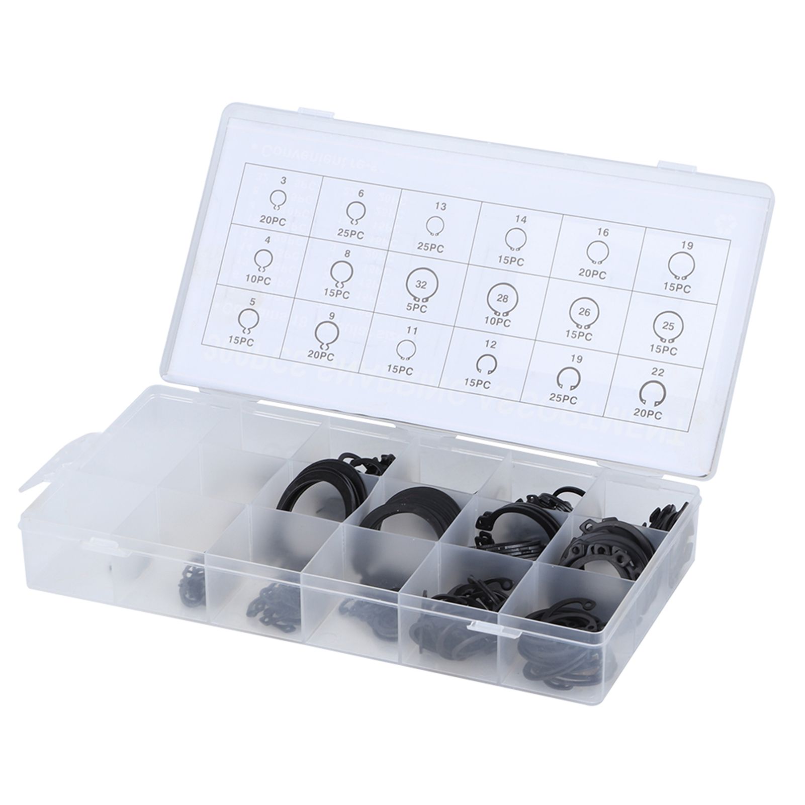300Pcs 2-32mm E Clip Snap Circlip Kit External Retaining Ring Assortment Set view 7