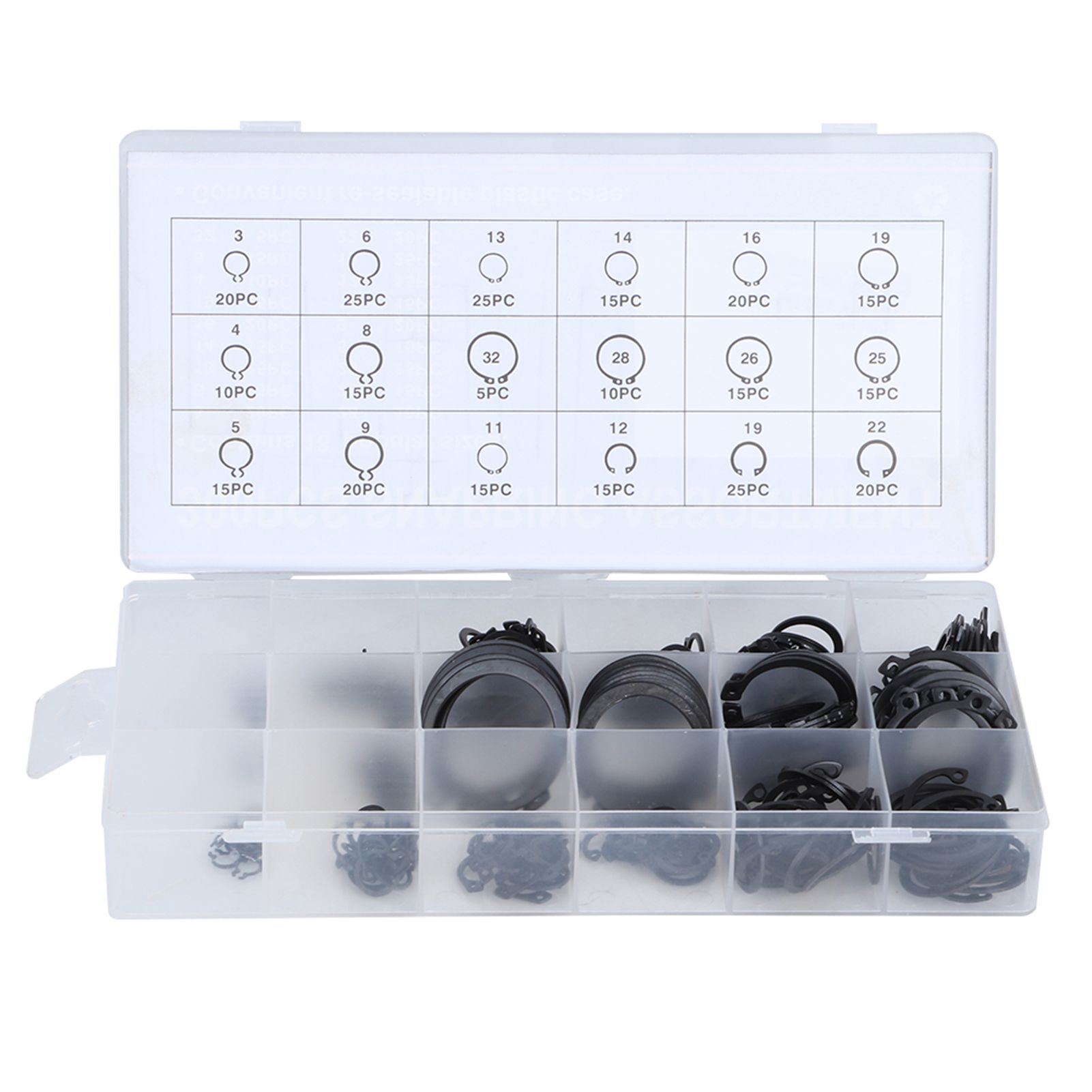 300Pcs 2-32mm E Clip Snap Circlip Kit External Retaining Ring Assortment Set view 8
