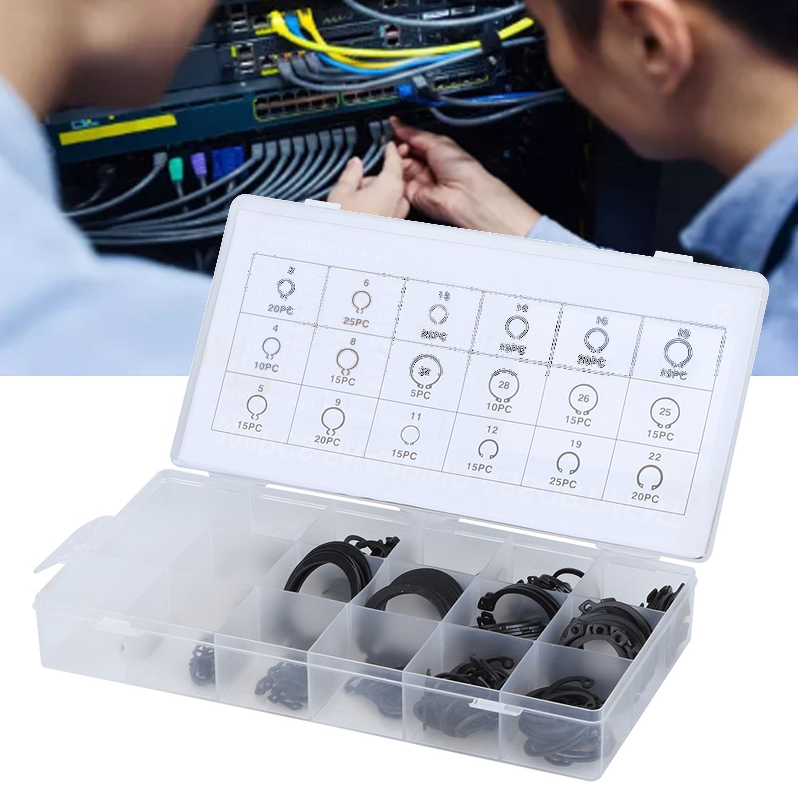 300Pcs 2-32mm E Clip Snap Circlip Kit External Retaining Ring Assortment Set view 11