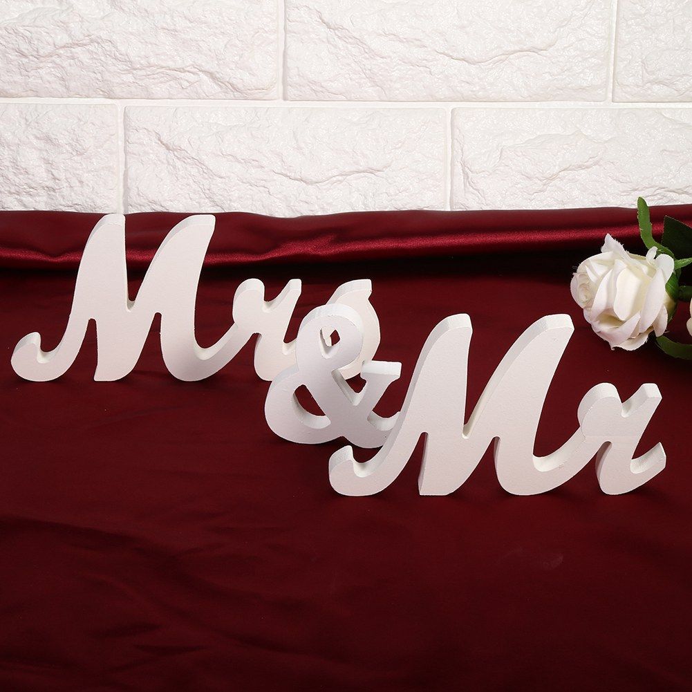 Mr & Mrs Wood Plaque Wooden Sign Board Home Wedding Decorative Letters White — image 1