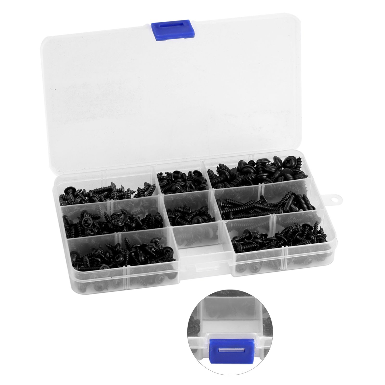 340Pcs Flange Self Tapping Screws Bolt Cross Head Black Assorted Set with Case view 3