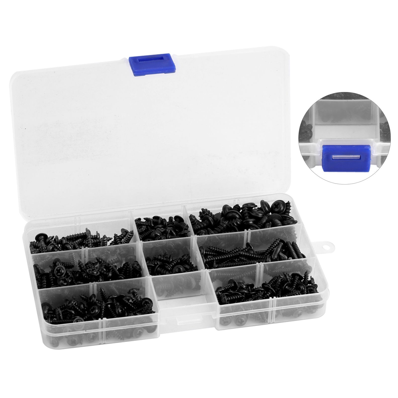340Pcs Flange Self Tapping Screws Bolt Cross Head Black Assorted Set with Case view 4