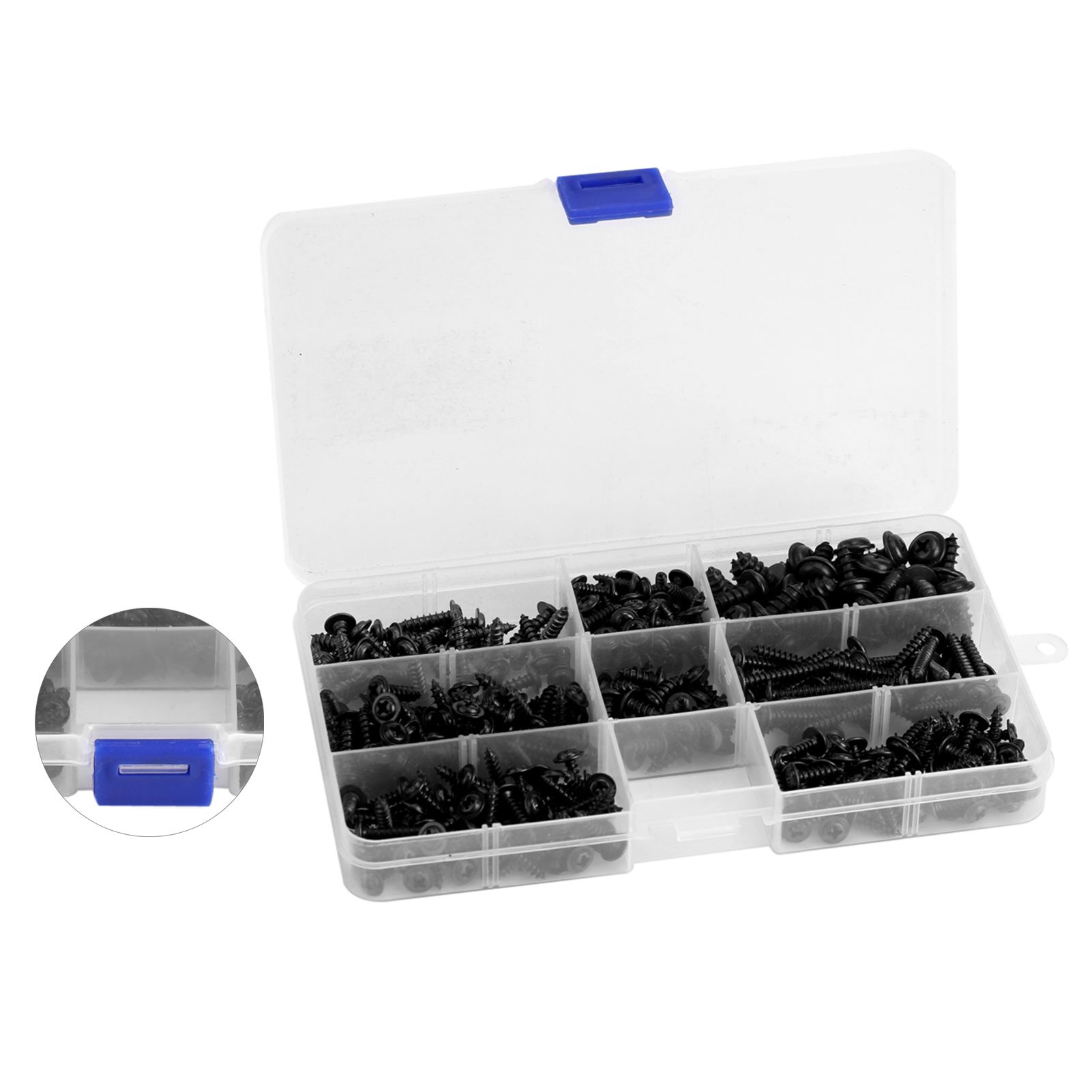 340Pcs Flange Self Tapping Screws Bolt Cross Head Black Assorted Set with Case view 5