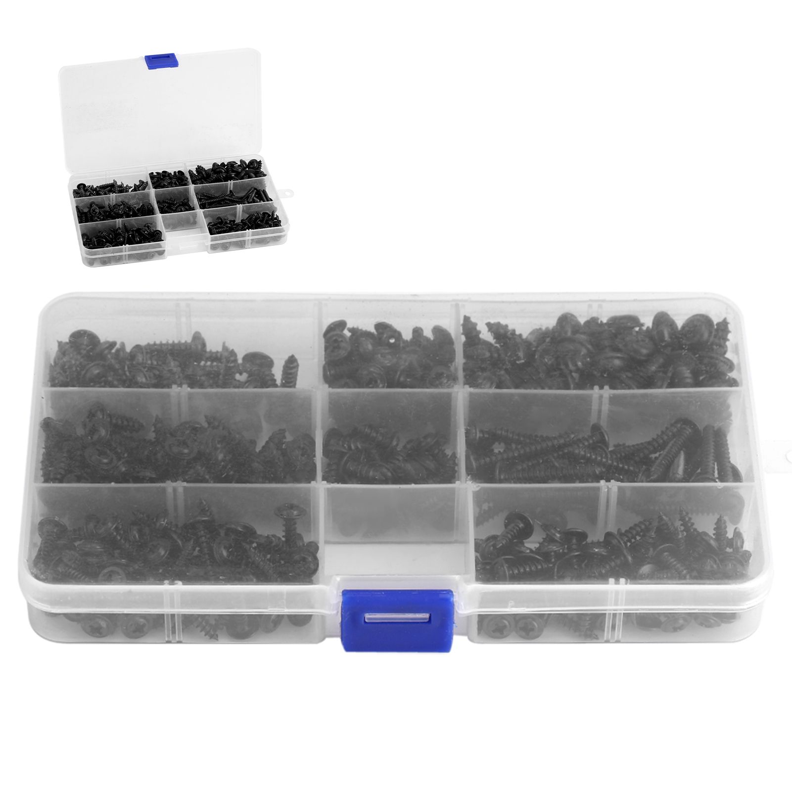 340Pcs Flange Self Tapping Screws Bolt Cross Head Black Assorted Set with Case view 7