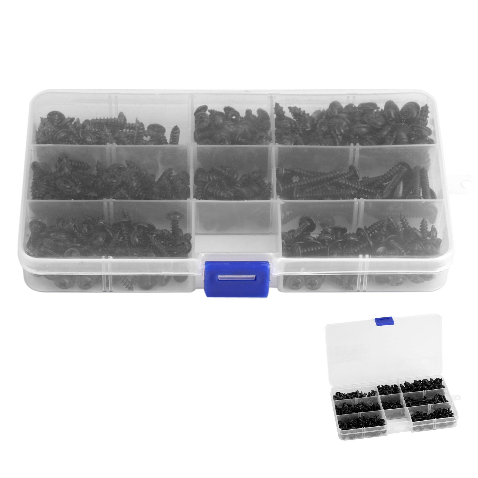 340Pcs Flange Self Tapping Screws Bolt Cross Head Black Assorted Set with Case view 8