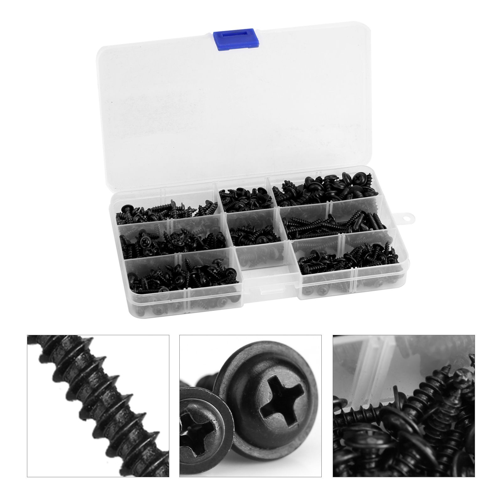 340Pcs Flange Self Tapping Screws Bolt Cross Head Black Assorted Set with Case view 10