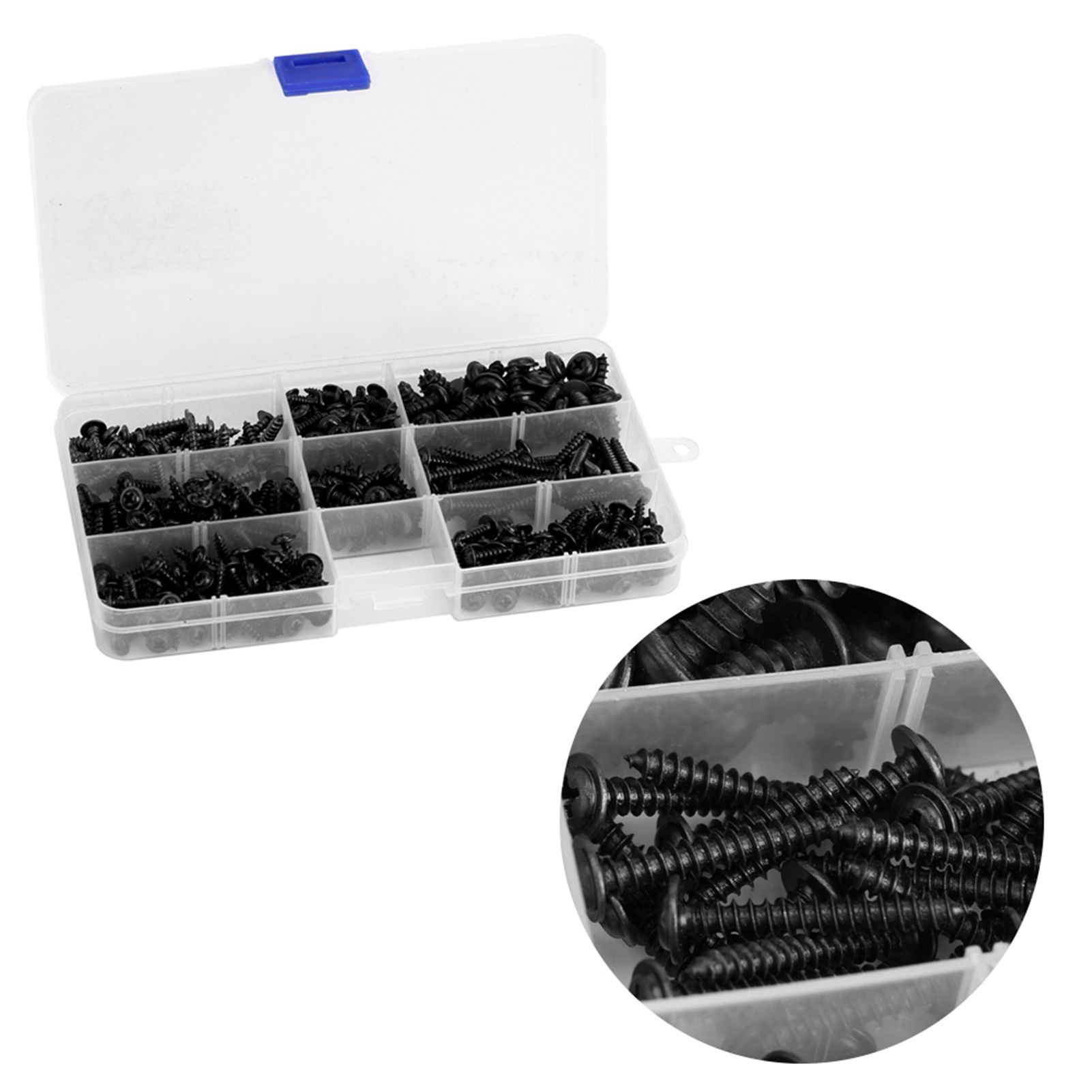 340Pcs Flange Self Tapping Screws Bolt Cross Head Black Assorted Set with Case view 11
