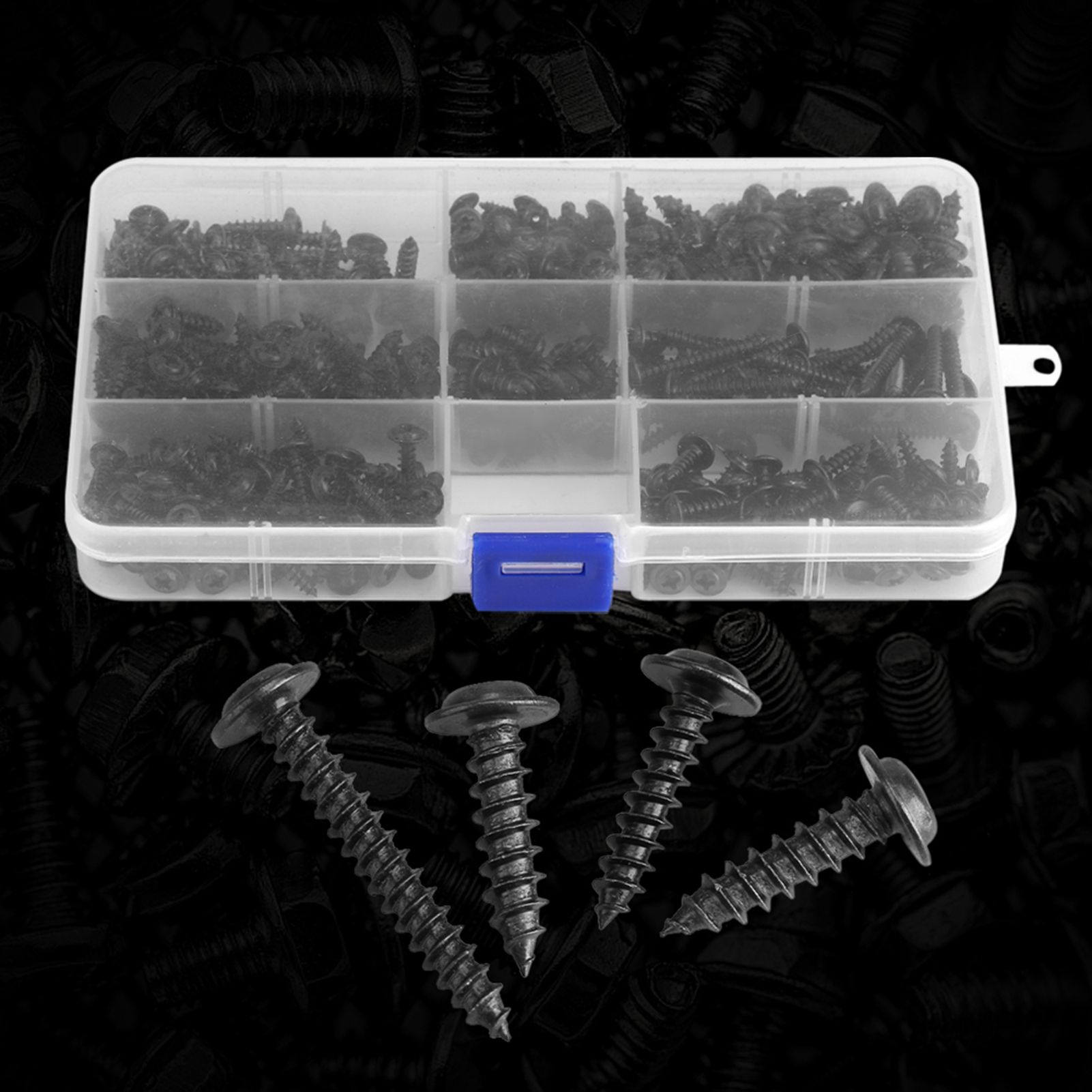 340Pcs Flange Self Tapping Screws Bolt Cross Head Black Assorted Set with Case view 12