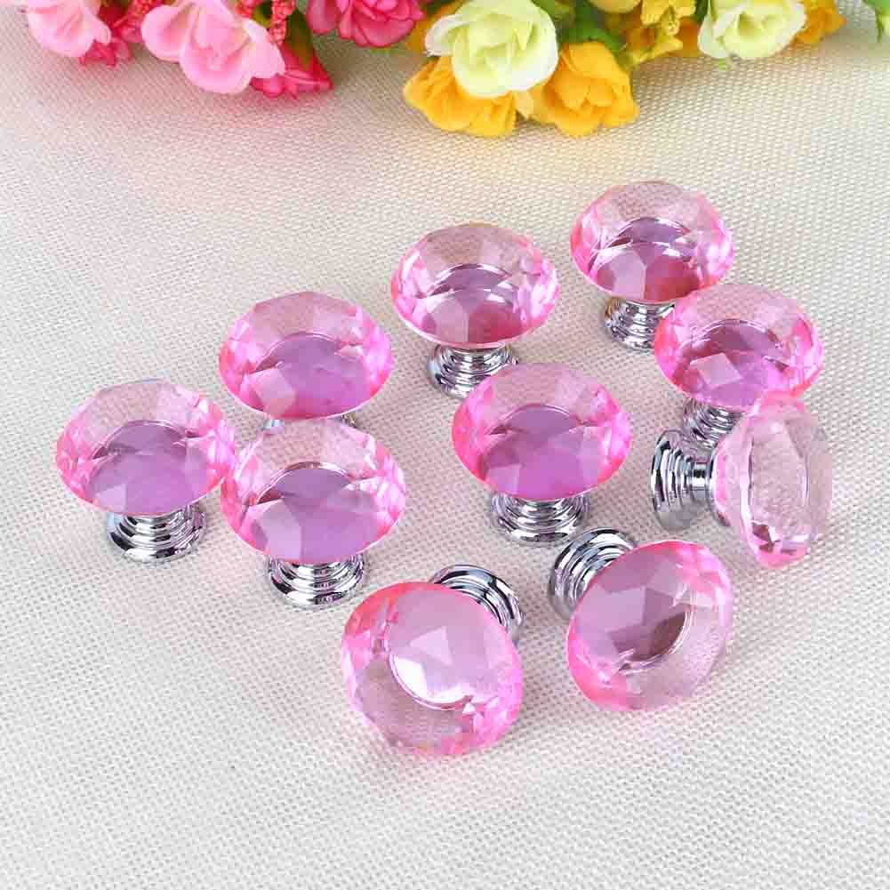 10PCS 30mm Pink Crystal Glass Door Knobs For Drawer Cabinet Kitchen view 6