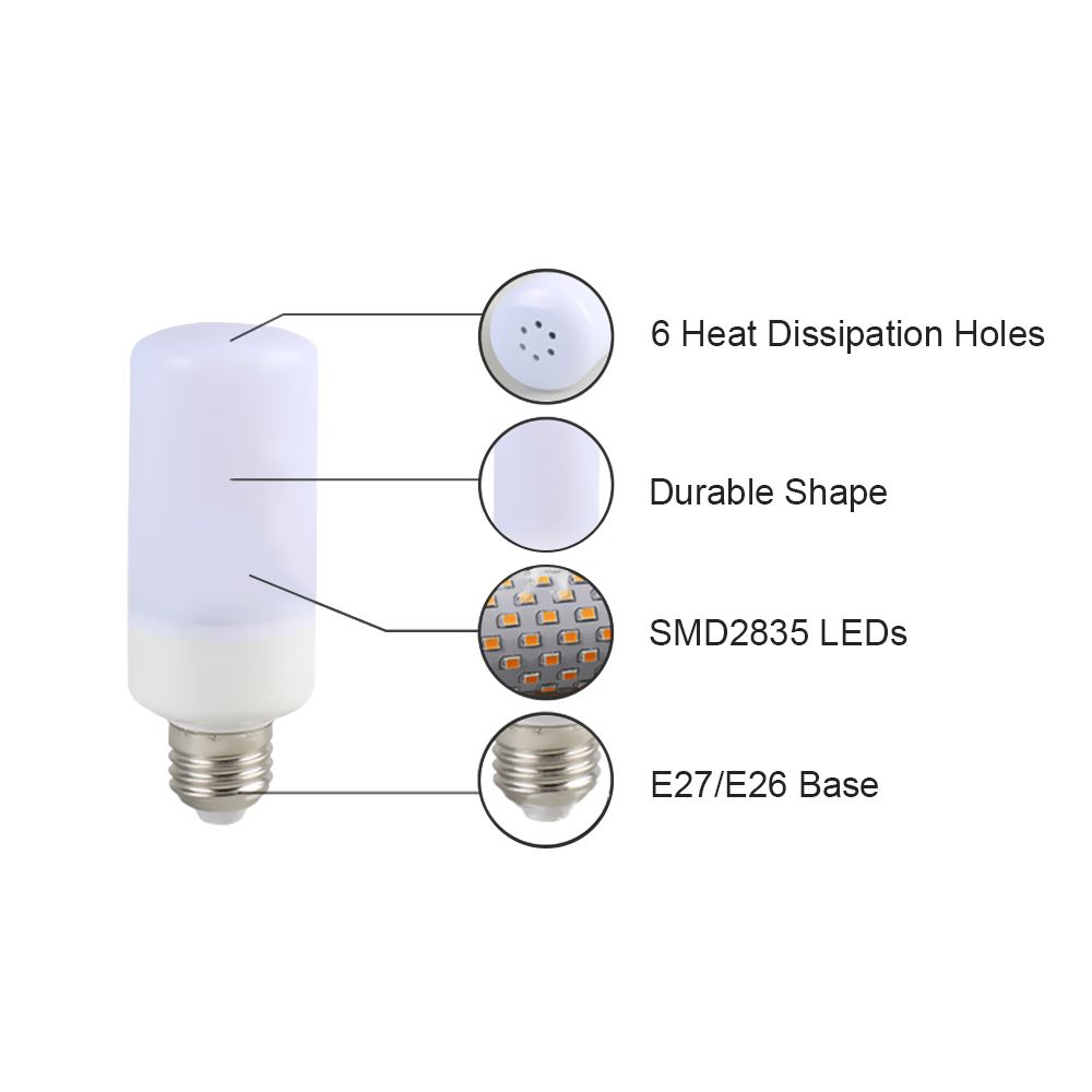LED Flame Flickering Effect Fire Light Bulb 3 Lighting Modes E26 Base SMD2835