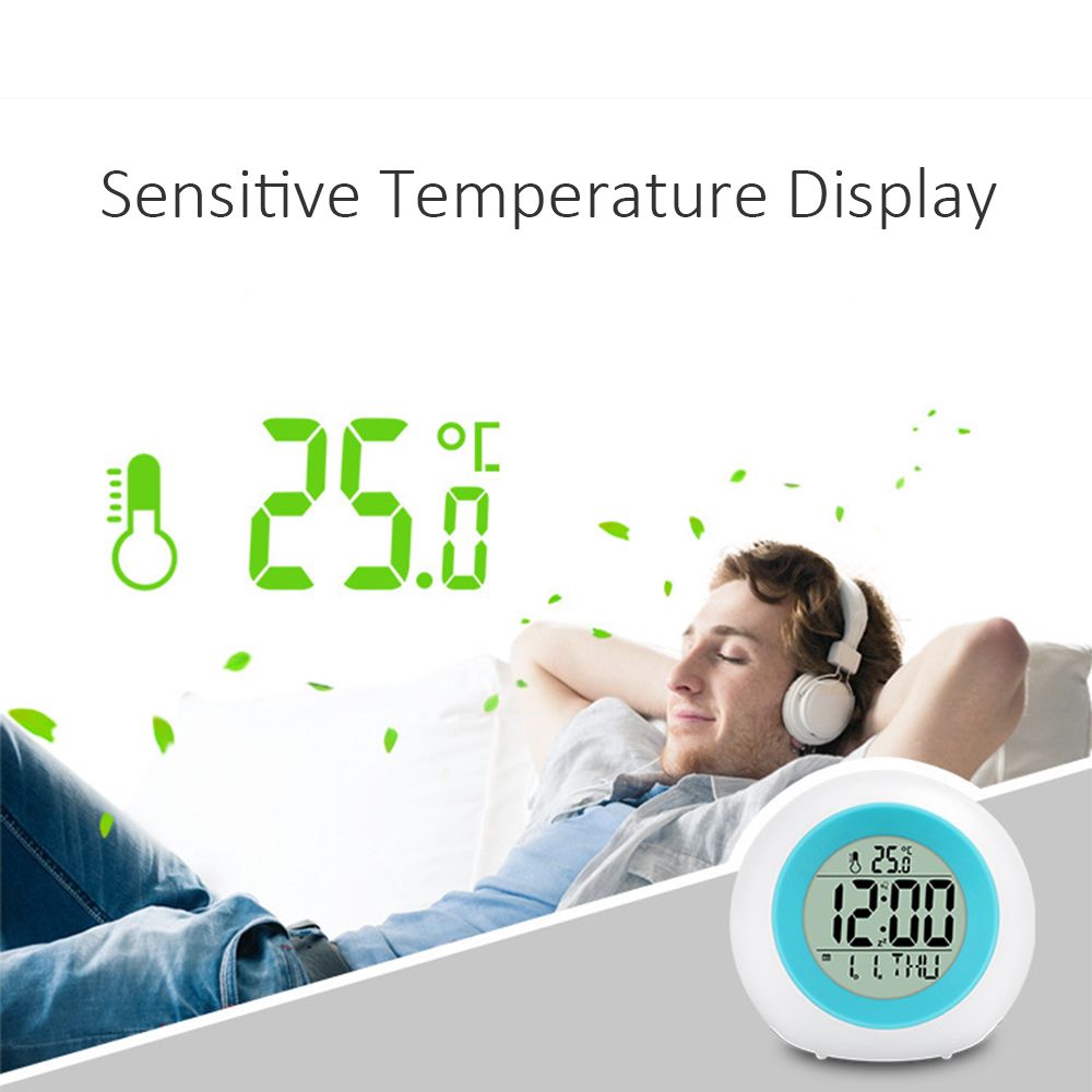 Multi-functional LED Table Alarm Clock 7 Colors Changing Digital Wake up Clock