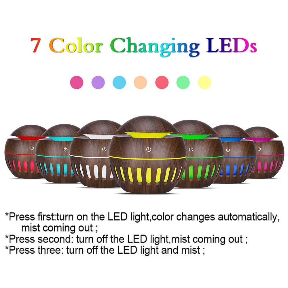 USB Air Humidifier Aroma Oil Diffuser Cool Mist Maker Color Changing Wood LEDs — image 1