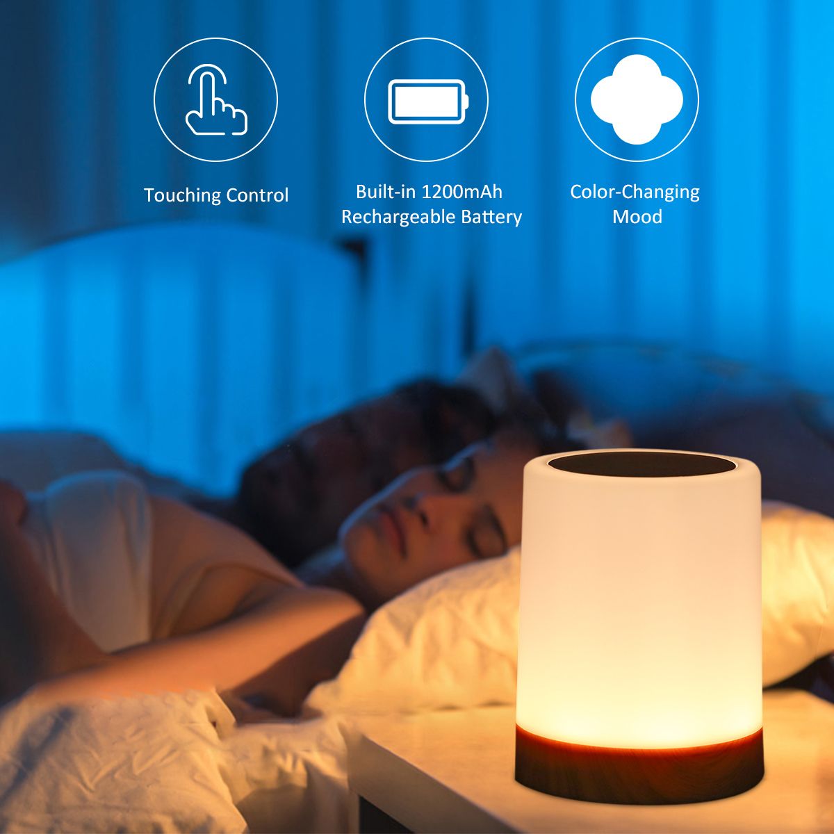 Touching Control Bedside Light USB Rechargeable Dimmable Table Lamp Warm White