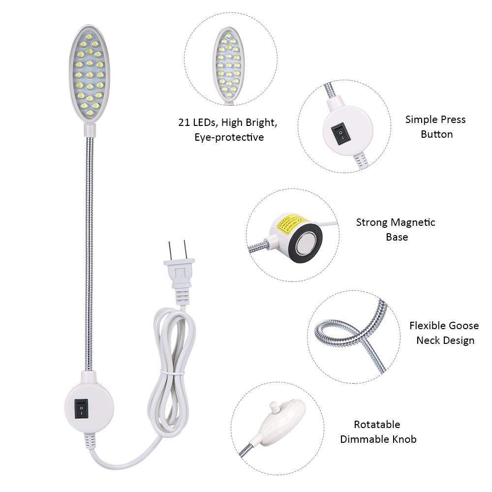 AC110-250V 1W 21LEDs Sewing Machine Light Lamp Rotatable Knob Dimmable