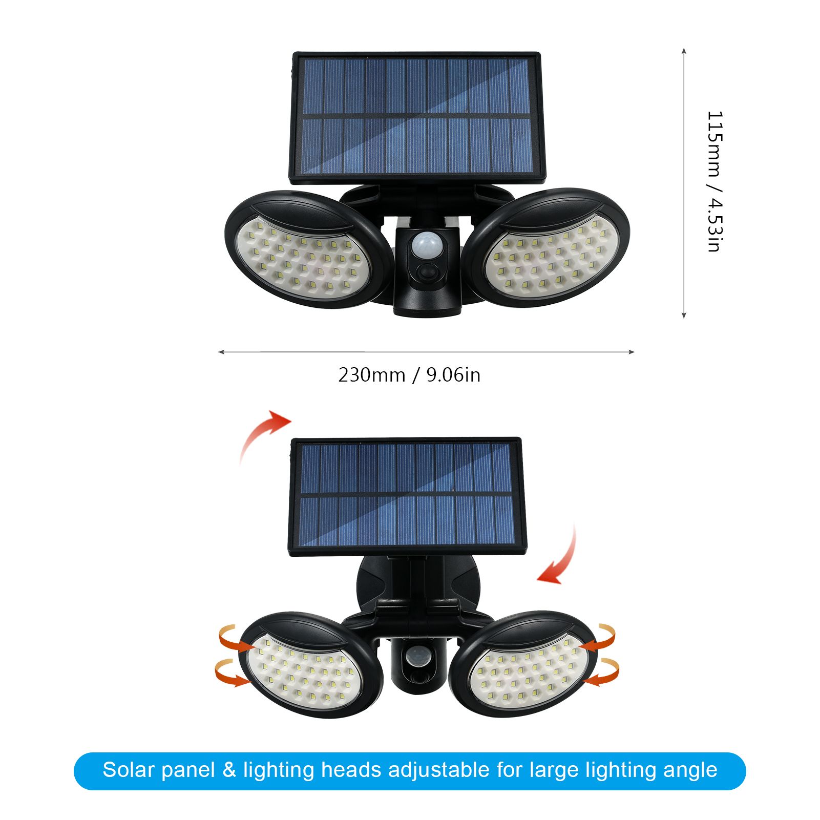 Solar Powered Wall Light PIR Motion Sensor 3 Lighting Modes Foldable 2 Heads