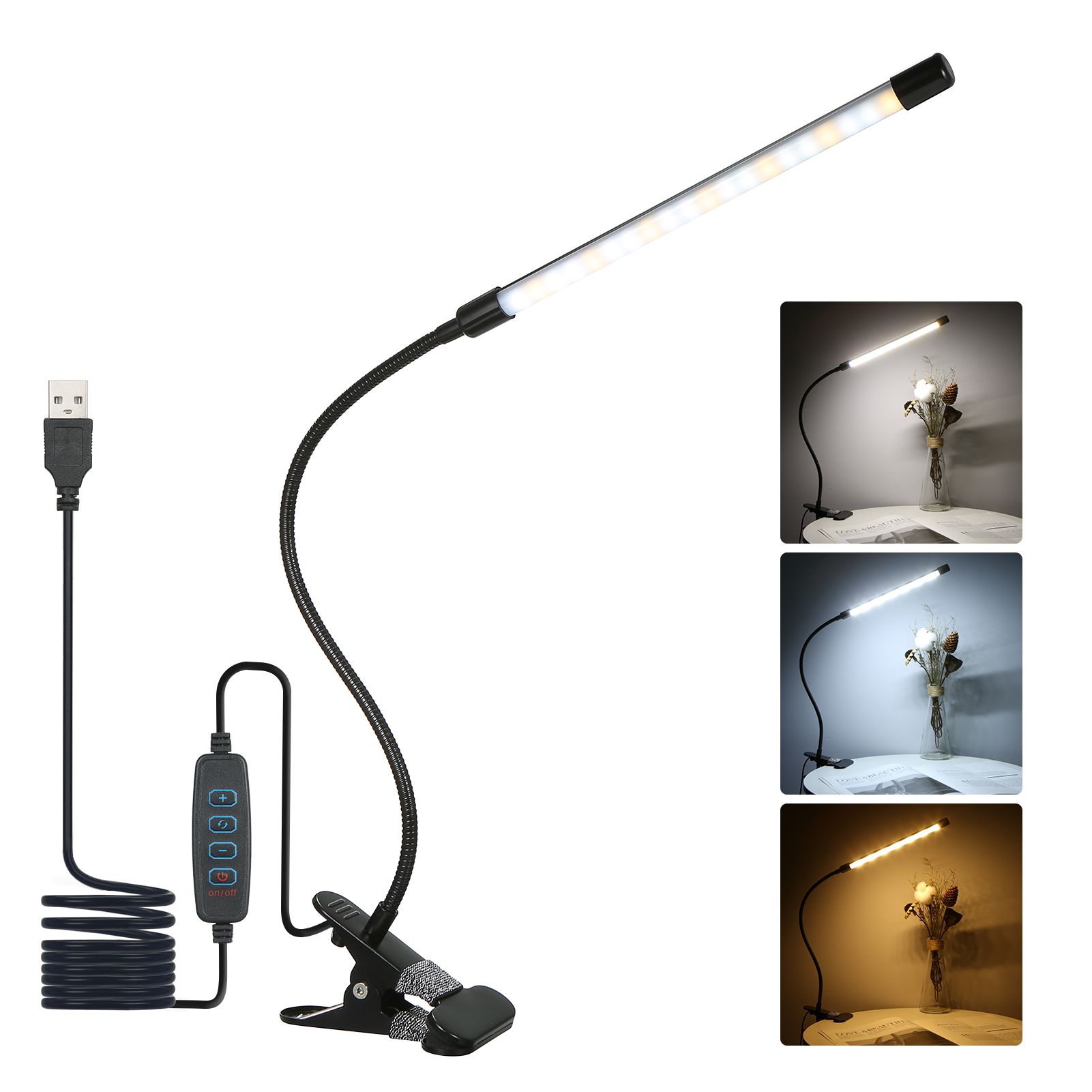 LEDs Clip-on Desk Lamp Dimmable Reading Light 3 Lighting Modes & 10 Brightness view 3