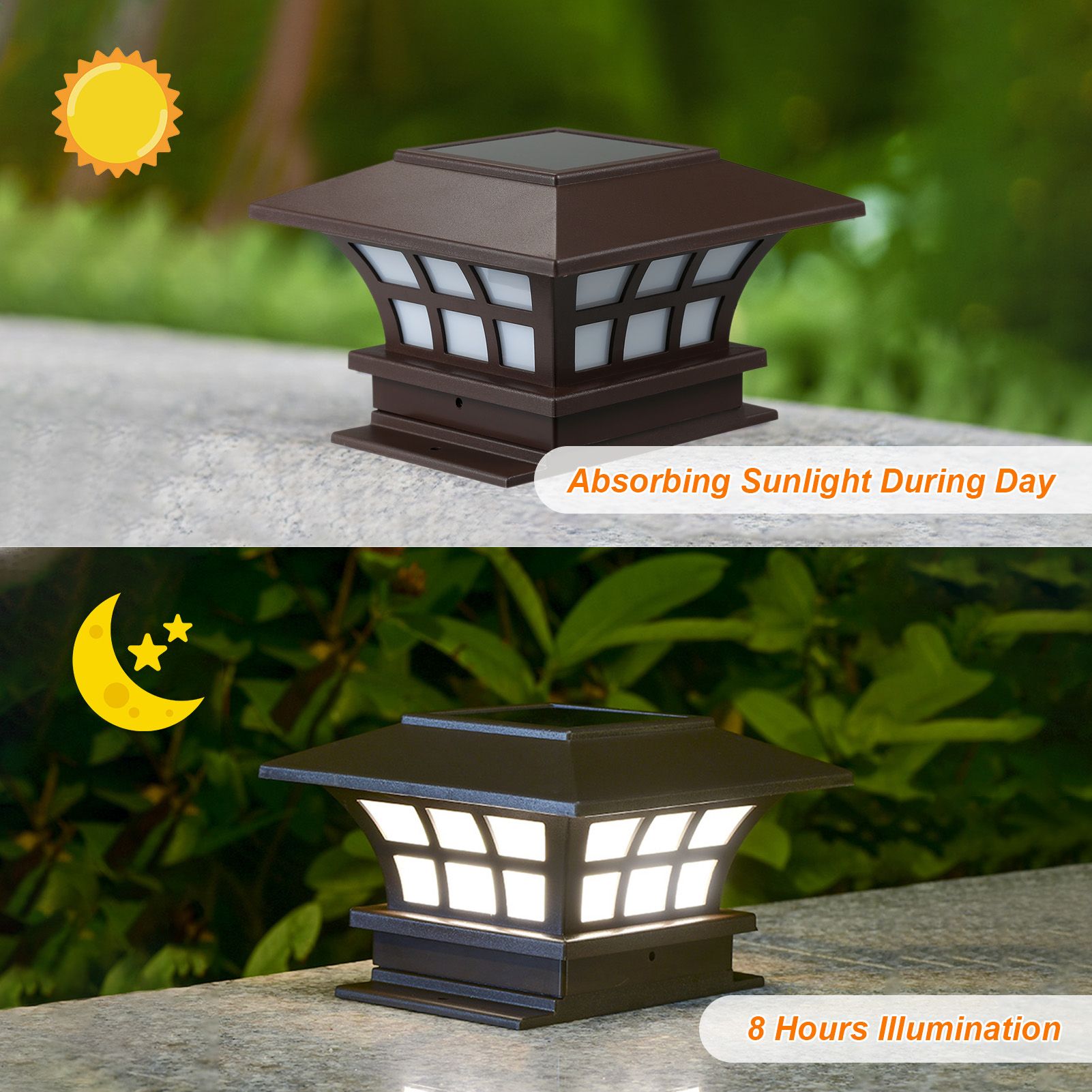1W Solar Powered Energy LED Garden Yard Bollard Pillar Light Outdoor Lamp
