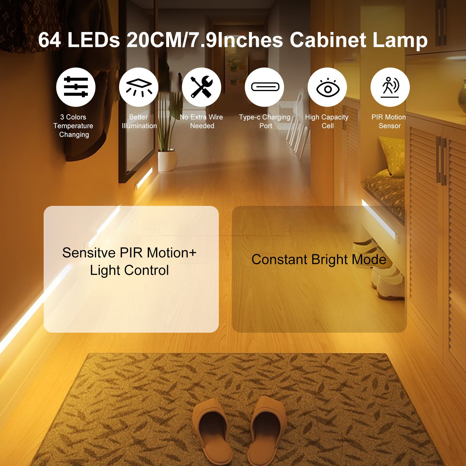 32LEDs 20CM/7.9Inches Cabinet Lamp Adopted PIR Motion Inductor view 4
