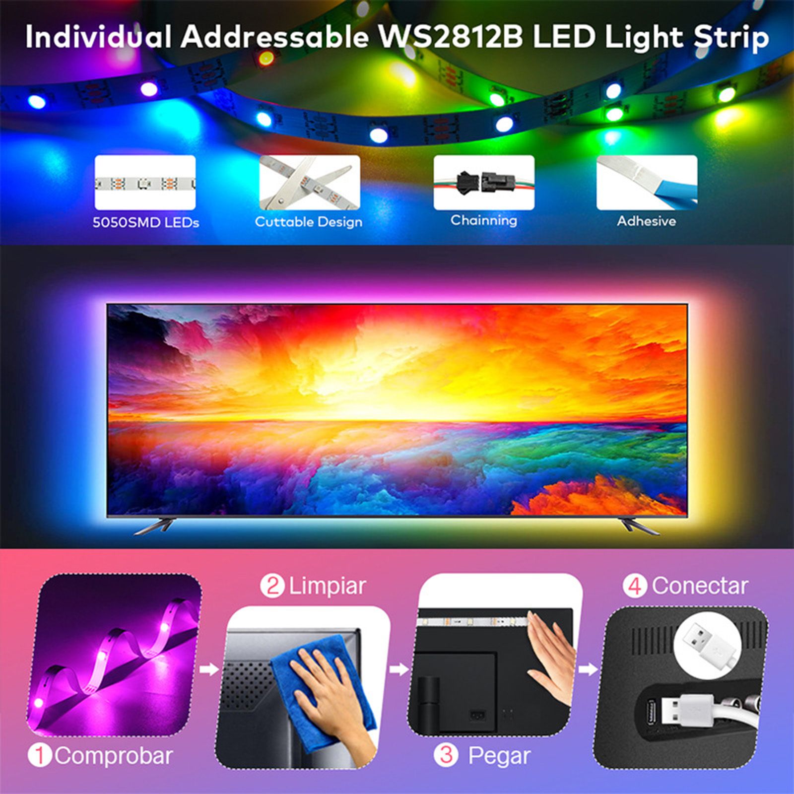 RGB Light Strip Desktop Ambience 5V Phantom USB Light Strip view 4