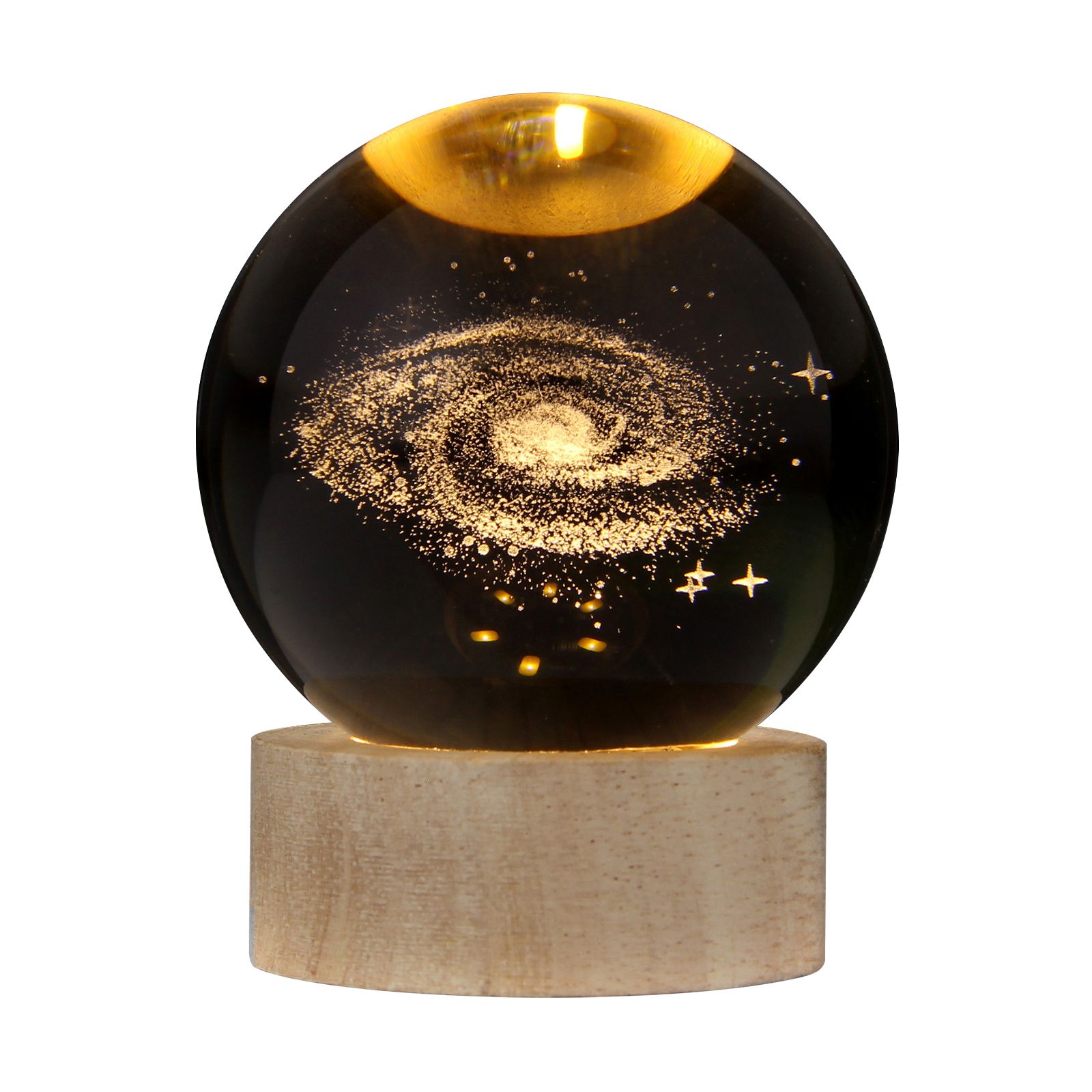 3D Crystal Ball with Warm Light Wooden Base Small Night Light Desktop — image 1