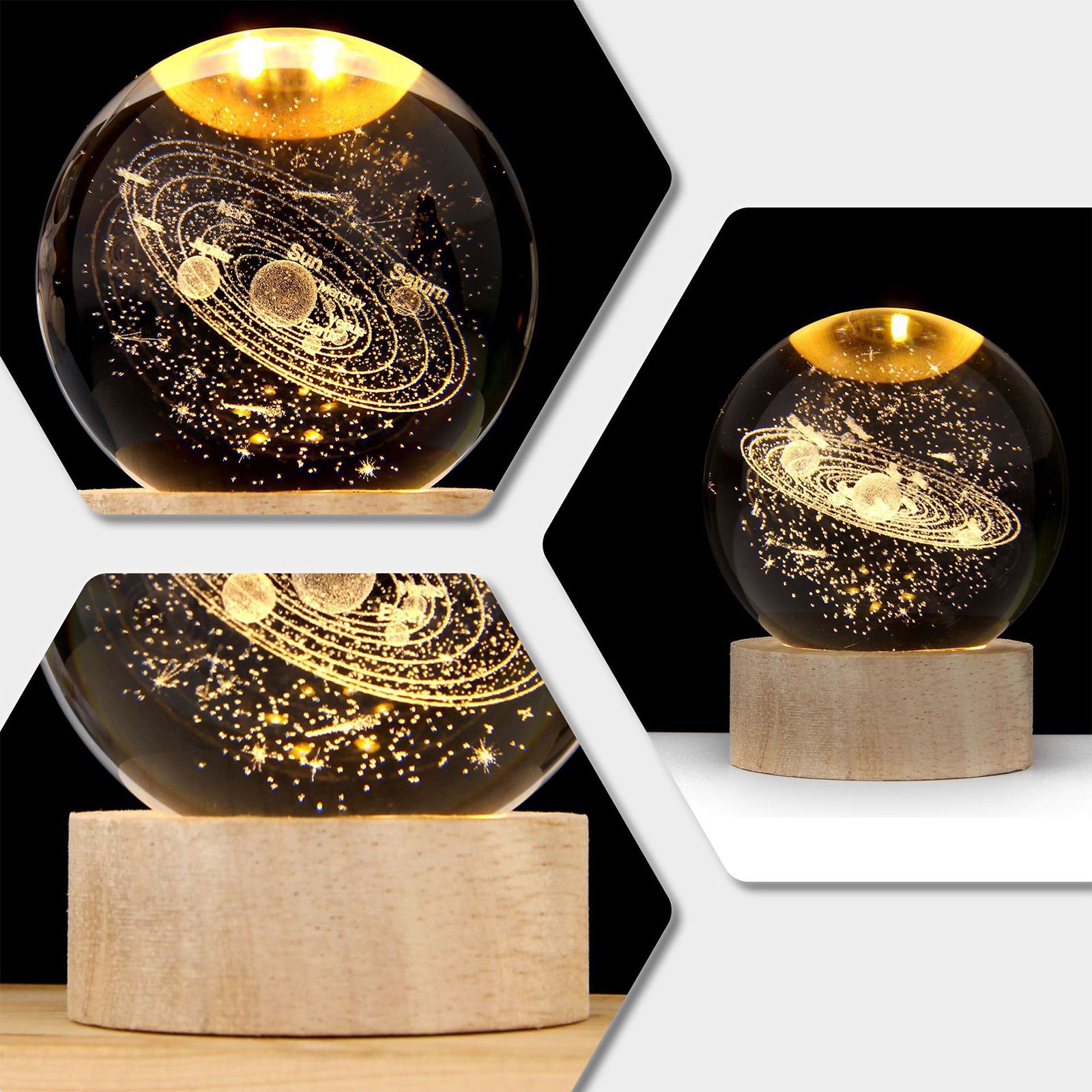 3D Crystal Ball with Warm Light Wooden Base Small Night Light Desktop view 10