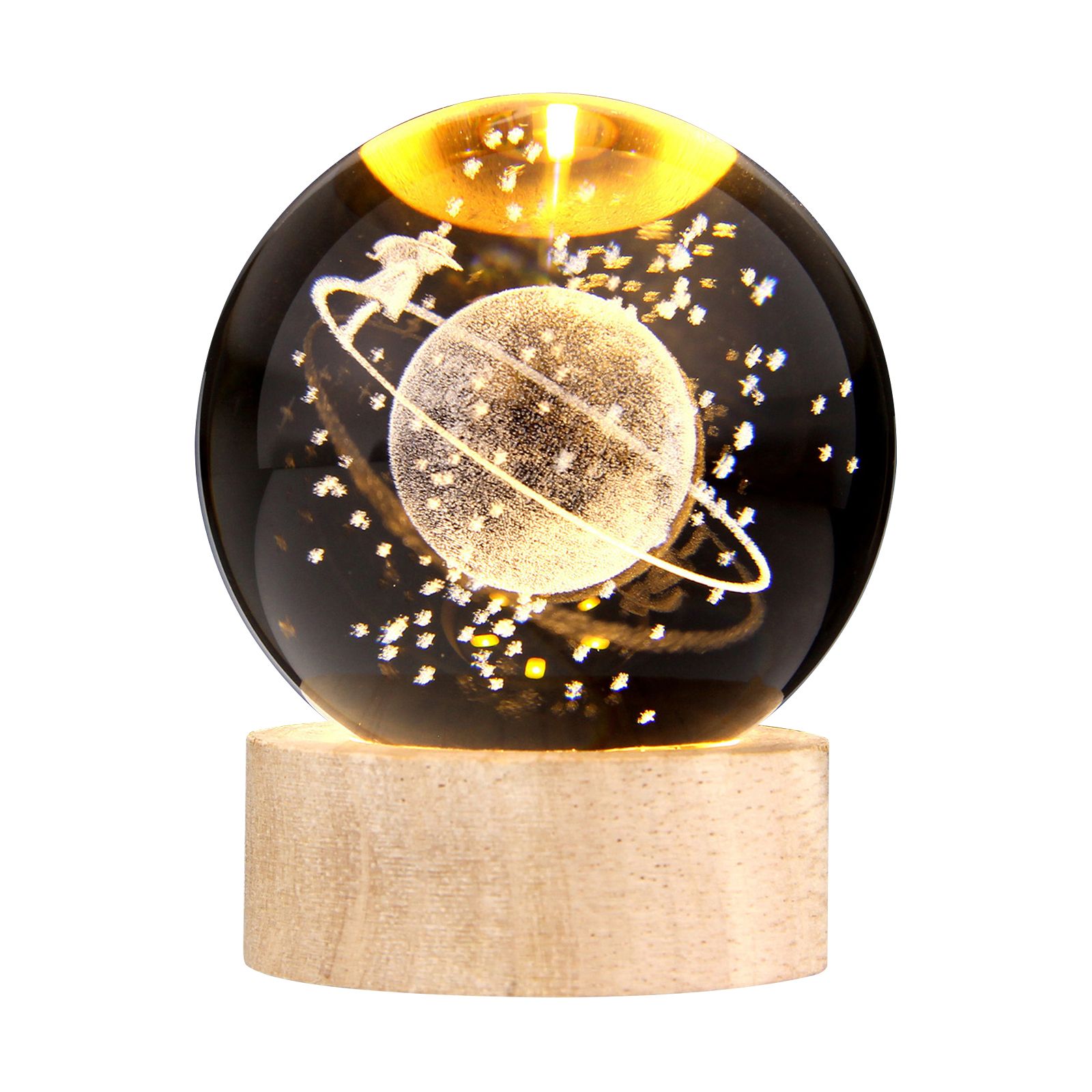 3D Crystal Ball with Warm Light Wooden Base Small Night Light Desktop — image 1