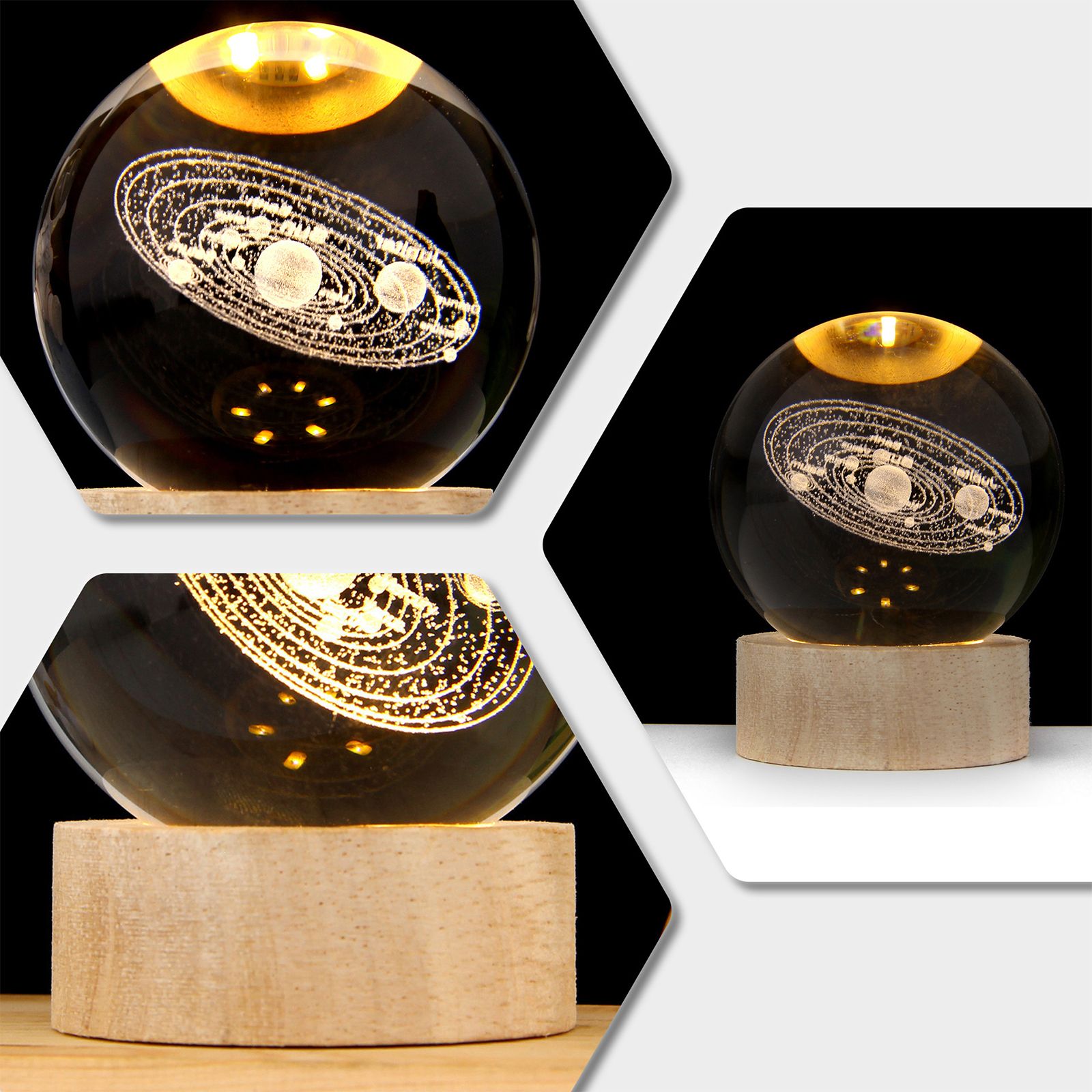 3D Crystal Ball with Warm Light Wooden Base Small Night Light Desktop view 12