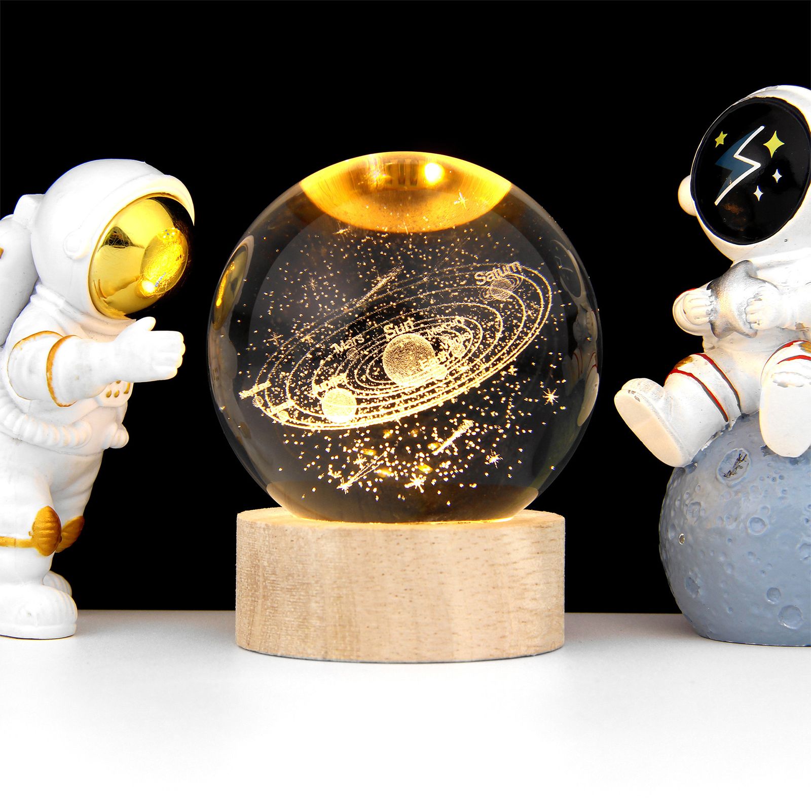 3D Crystal Ball with Warm Light Wooden Base Small Night Light Desktop view 6