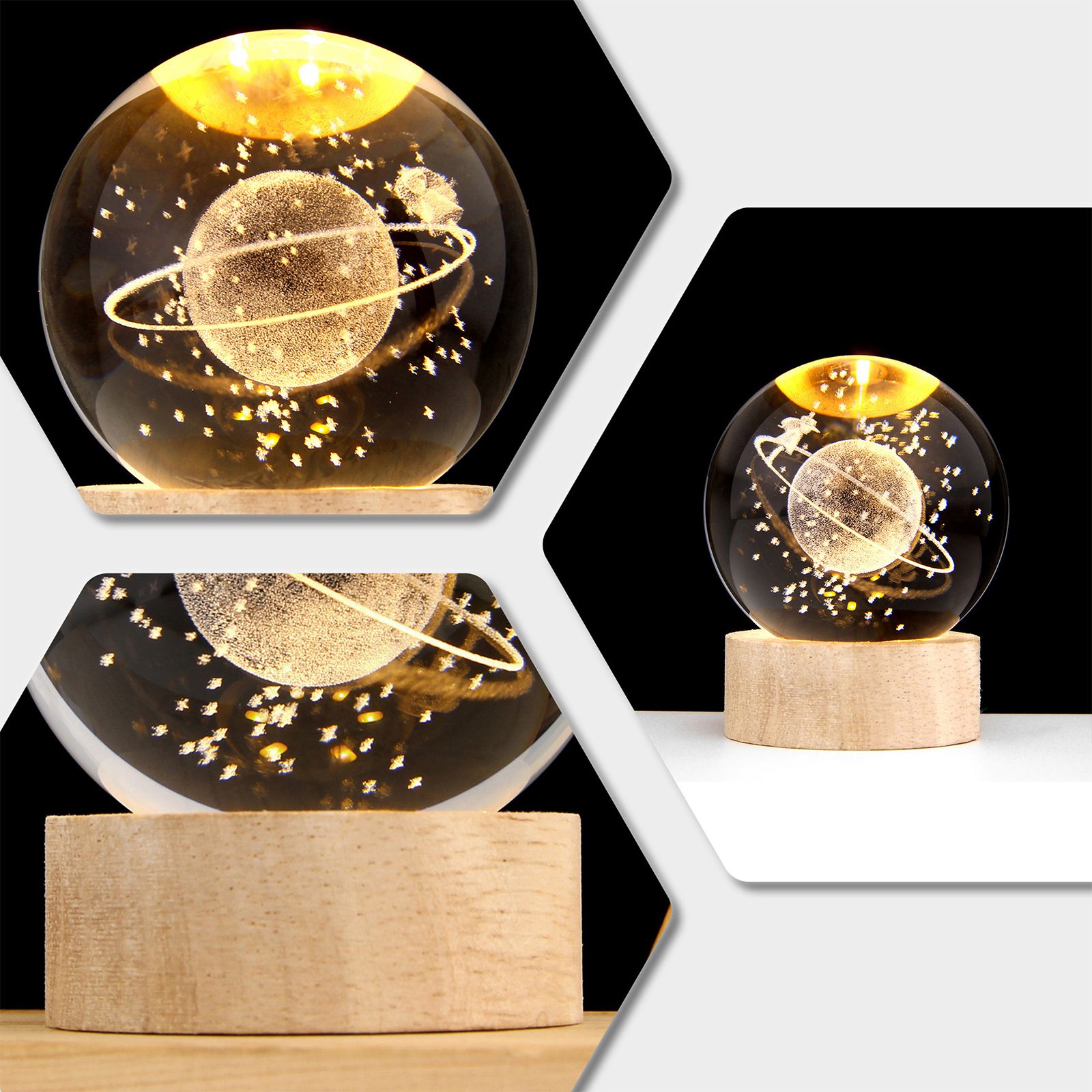 3D Crystal Ball with Warm Light Wooden Base Small Night Light Desktop view 9
