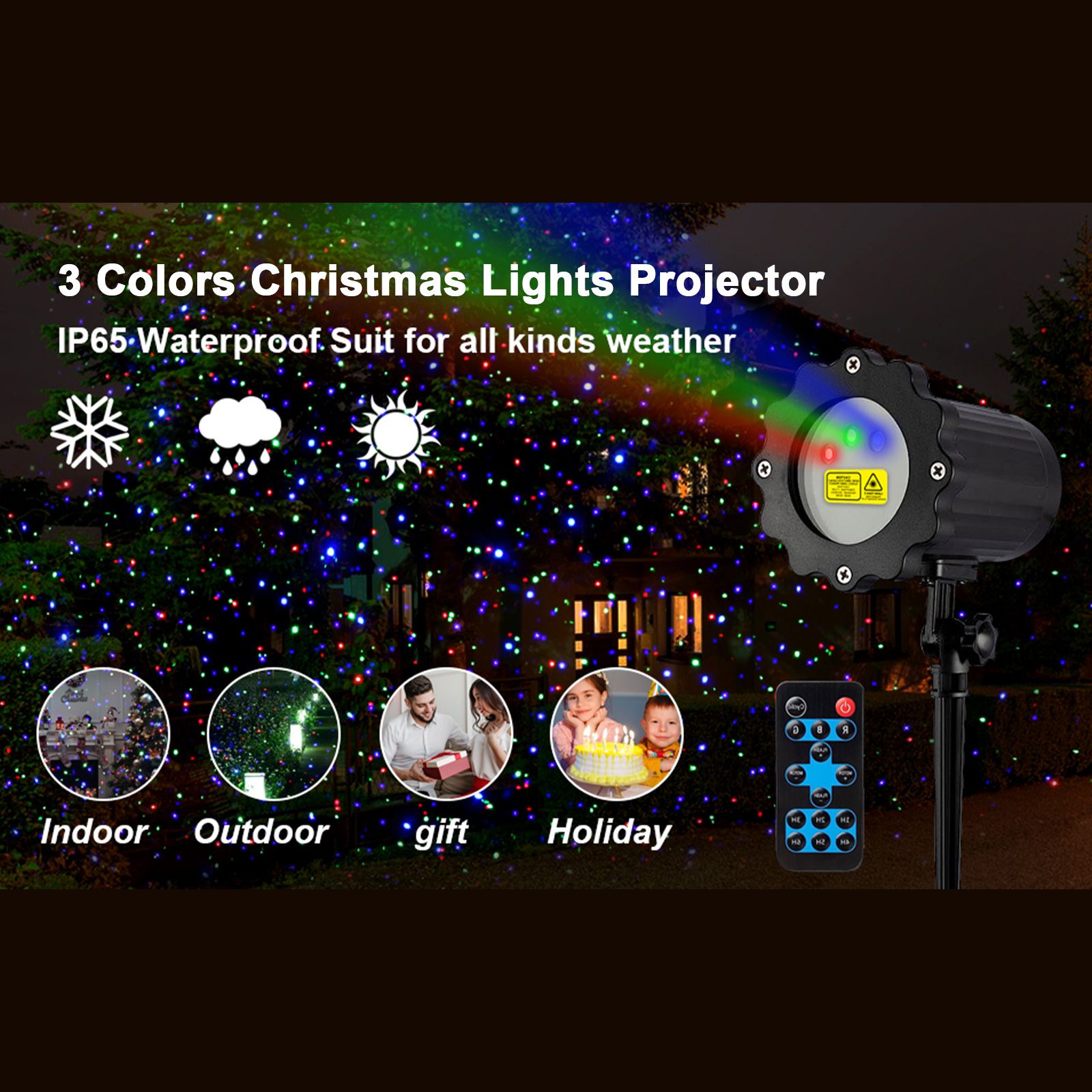 Outdoor Garden Christmas Light Projector 3 Light Colors Red Green Blue Remote view 11