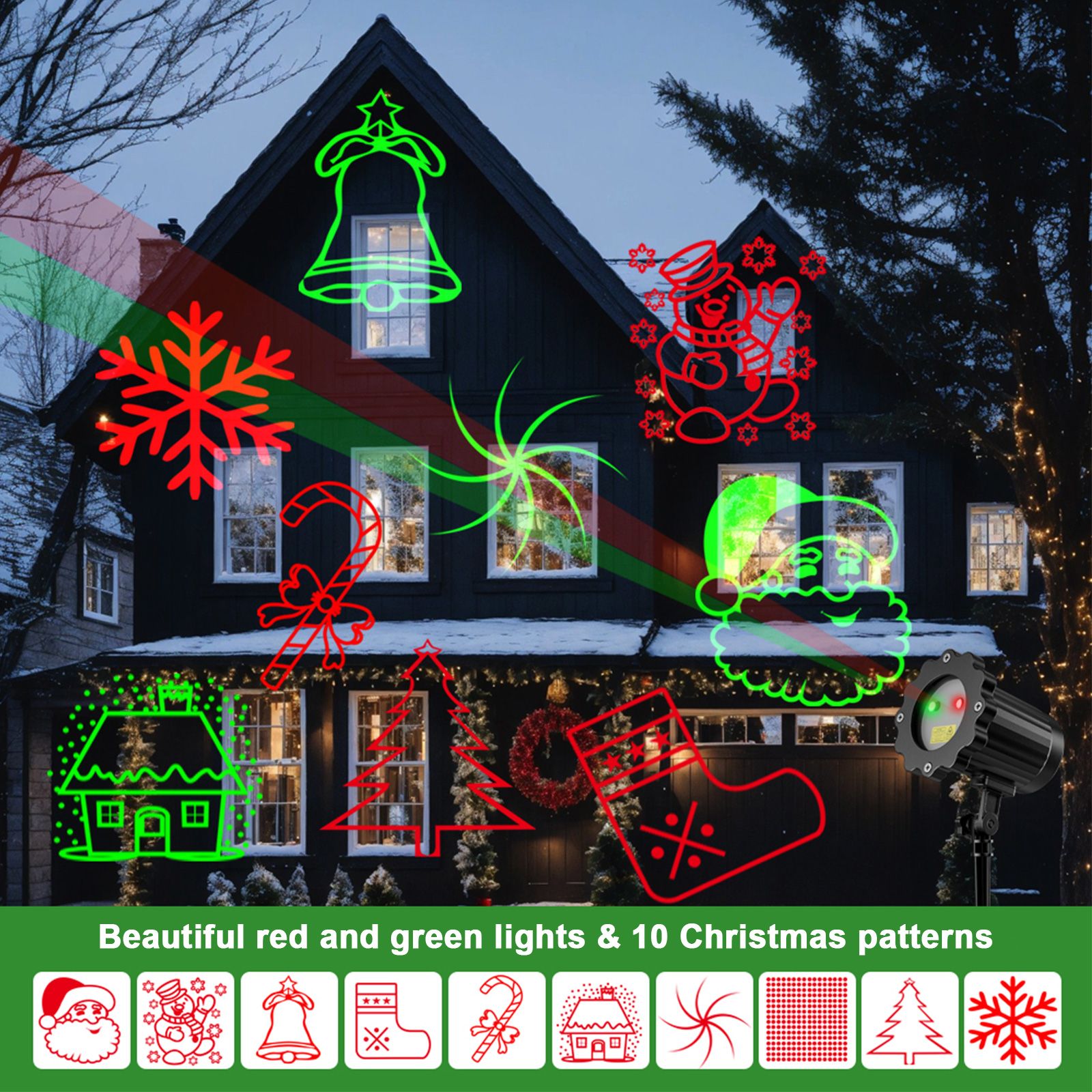 Christmas Projector Light 10 Patterns LED Projection Lights with Remote Red view 2