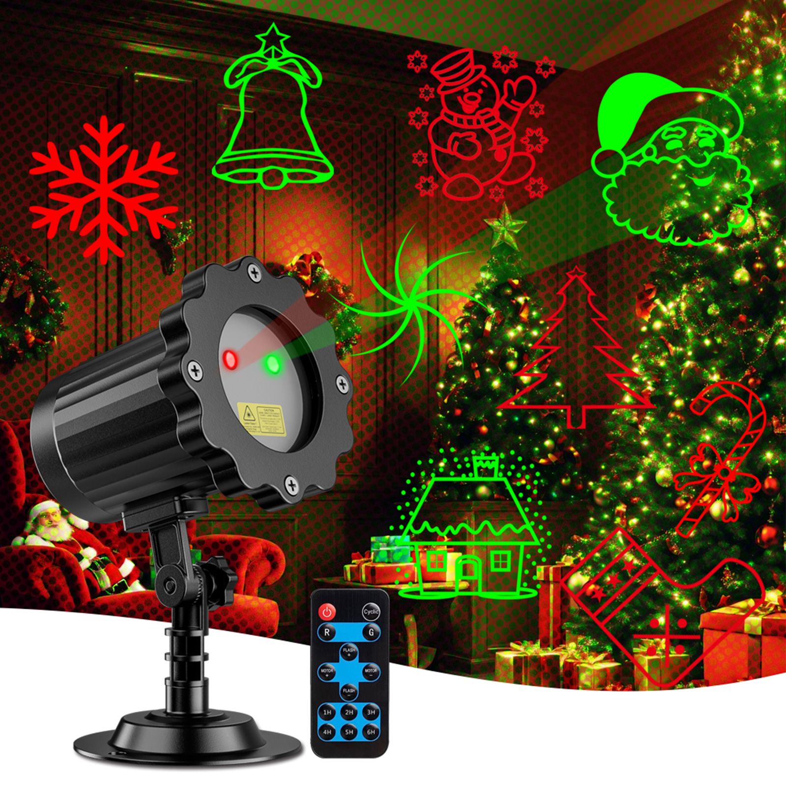 Christmas Projector Light 10 Patterns LED Projection Lights with Remote Red view 3