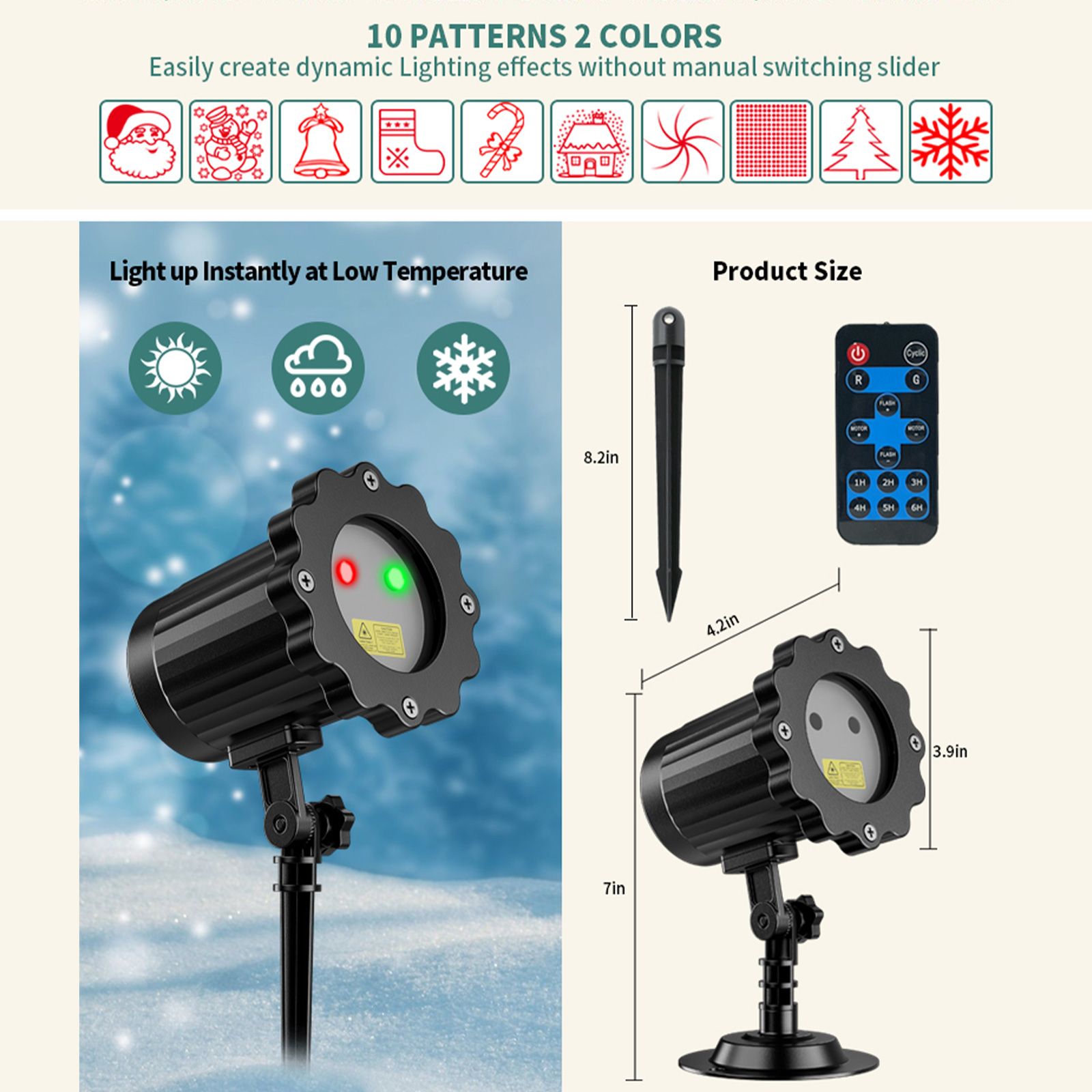 Christmas Projector Light 10 Patterns LED Projection Lights with Remote Red view 8