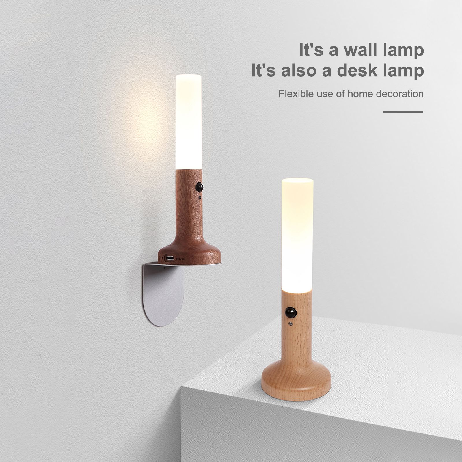 Smart Motion Sensor Night Light Solid Wood Table Lamp Wall Lamp Rechargeable view 4