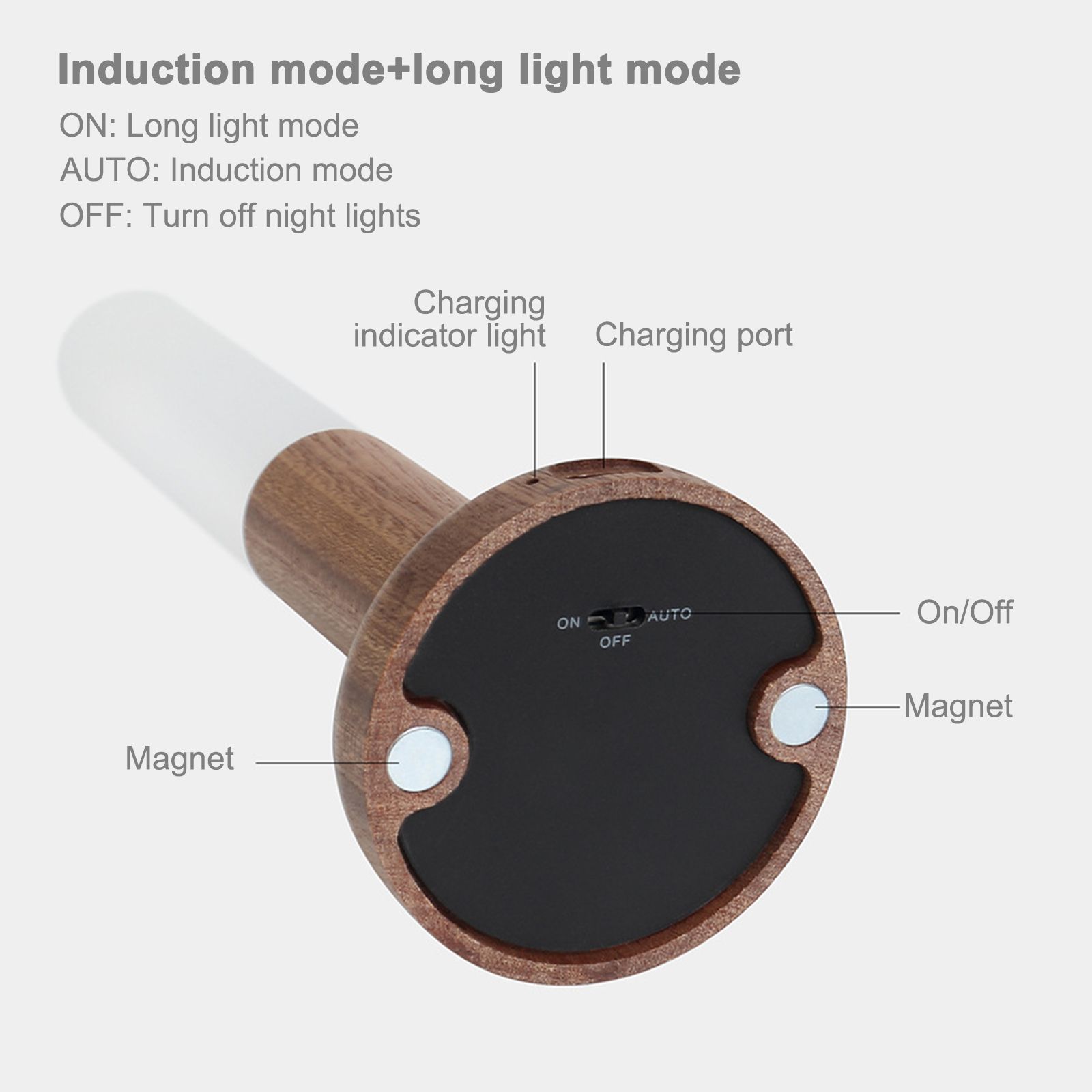 Smart Motion Sensor Night Light Solid Wood Table Lamp Wall Lamp Rechargeable view 10