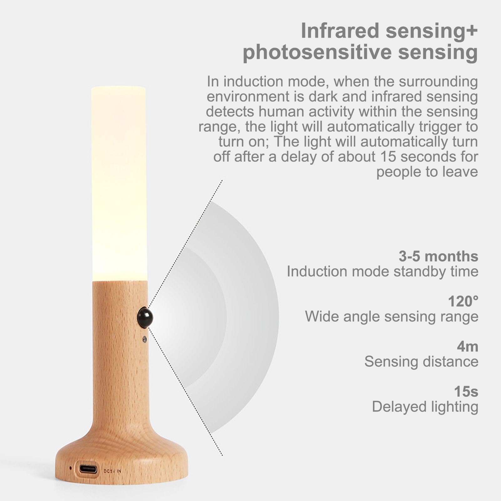 Smart Motion Sensor Night Light Solid Wood Table Lamp Wall Lamp Rechargeable view 11