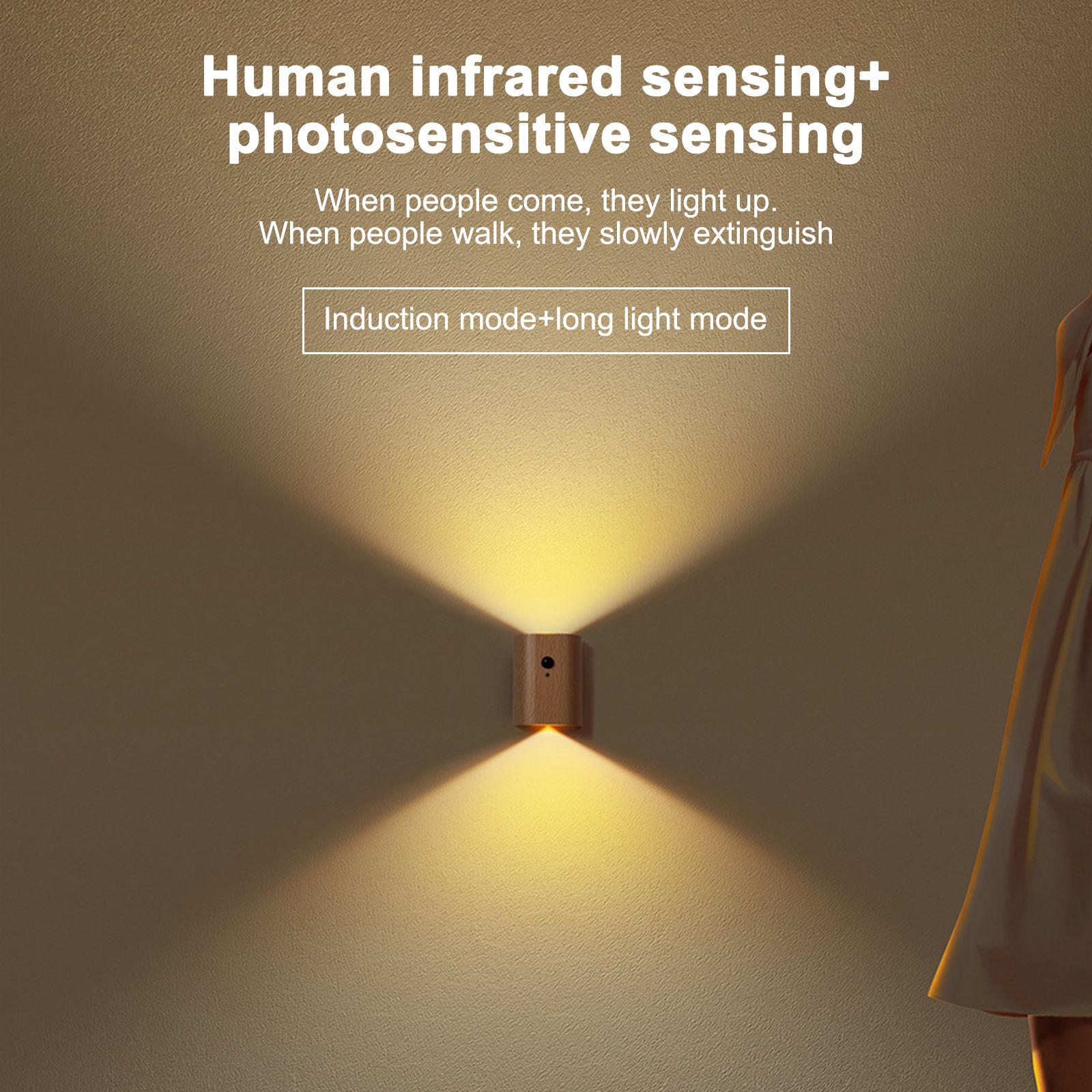 Indoor Motion Sensor Wall Light Double Head LED Rechargeable Night Light view 4