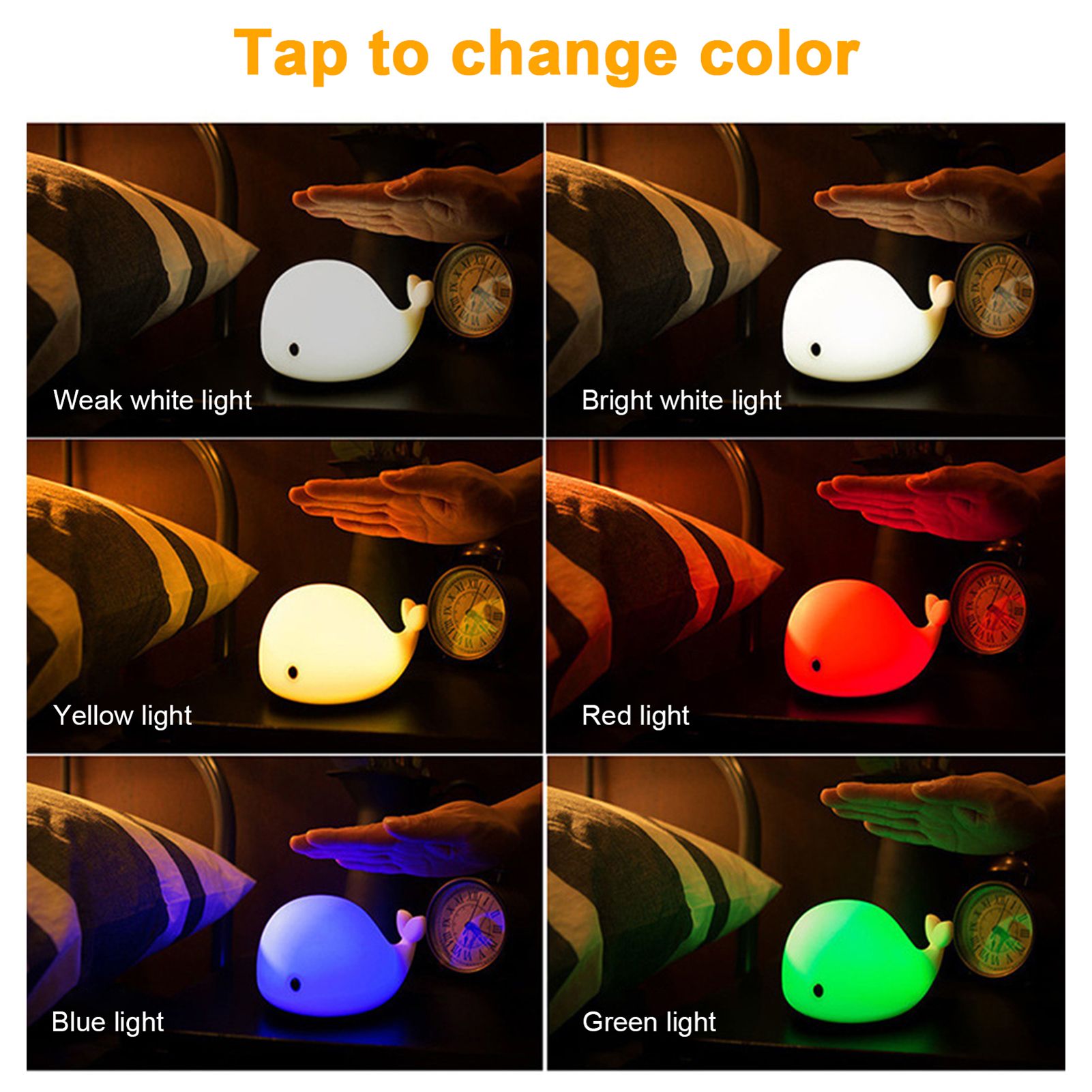 USB Rechargeable Silicone Light Cartoon Colorful Whale Pat Light Color view 7