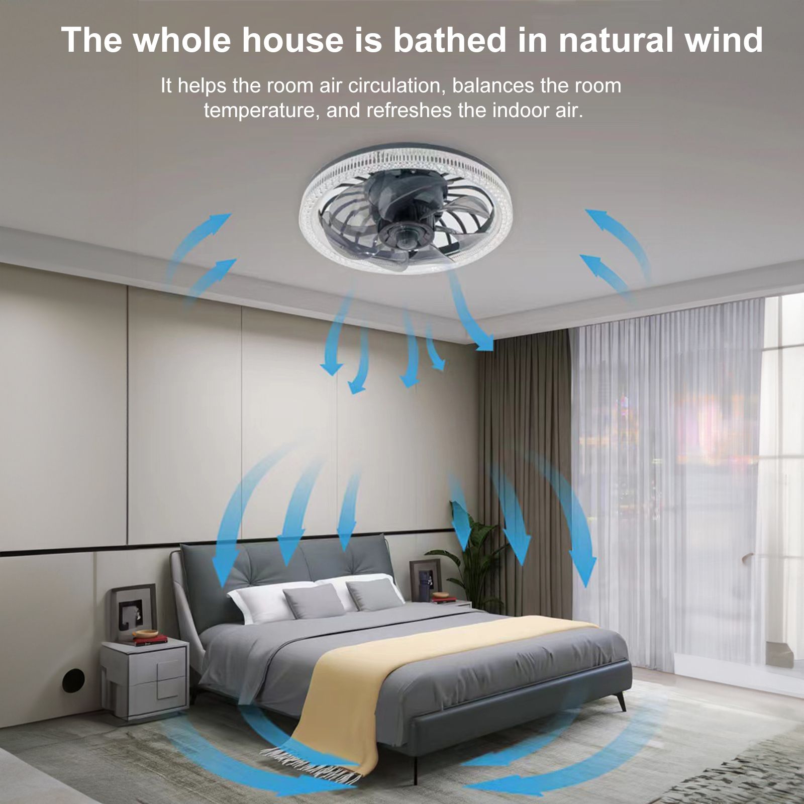 Ceiling Fan Light Bedroom Home E27LED Fan Light With Remote Control Speed and view 7