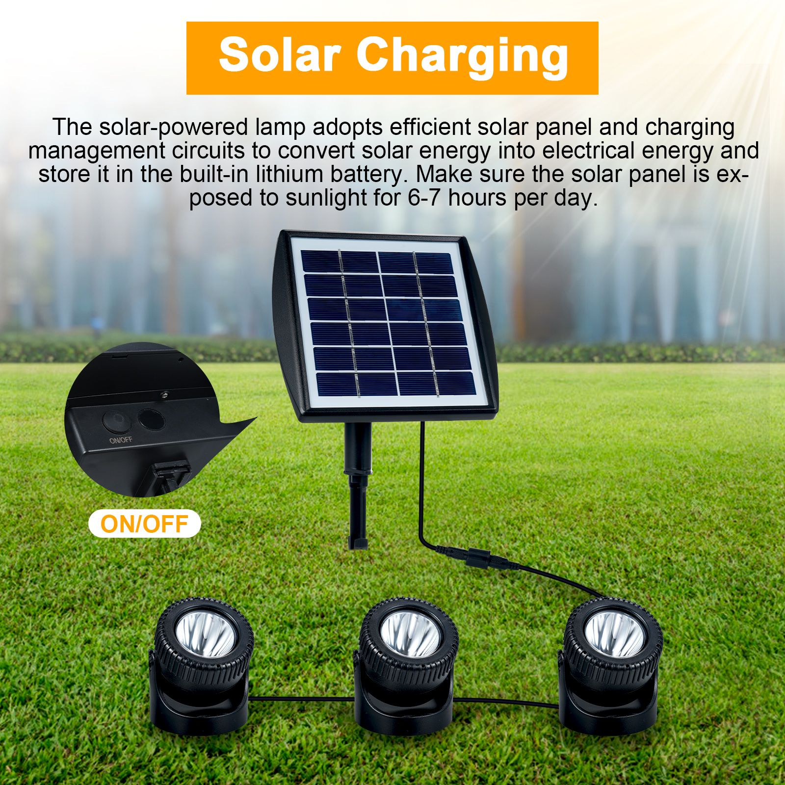 Three Heads Solar Pond Light Underwater Spotlights Waterproof Outdoor view 2