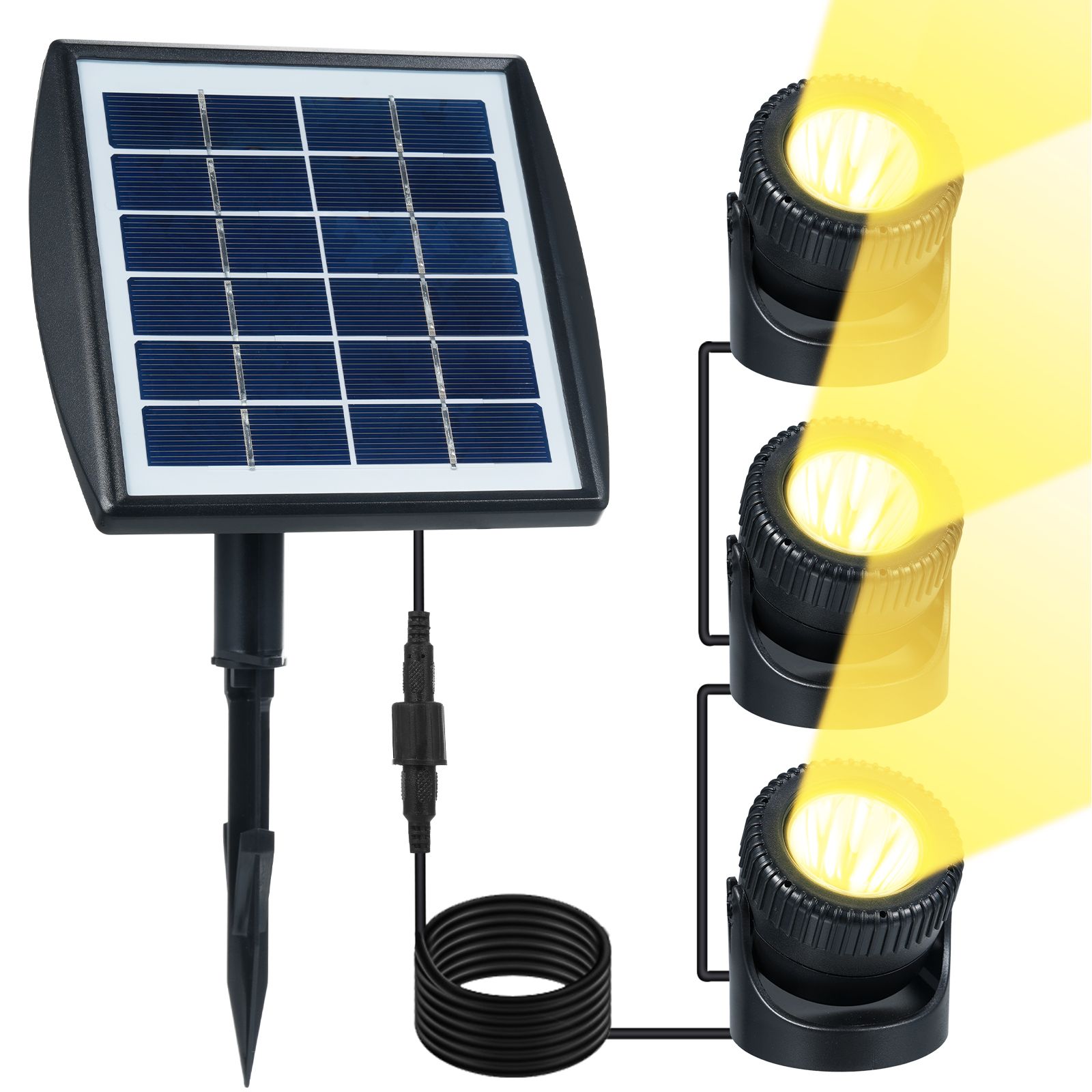 Three Heads Solar Pond Light Underwater Spotlights Waterproof Outdoor view 3