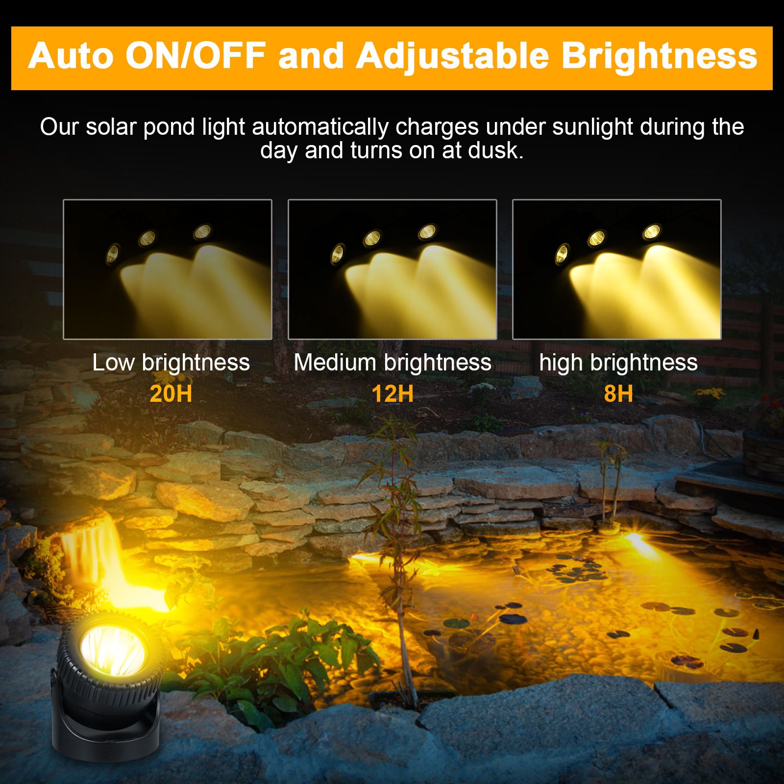 Three Heads Solar Pond Light Underwater Spotlights Waterproof Outdoor view 4